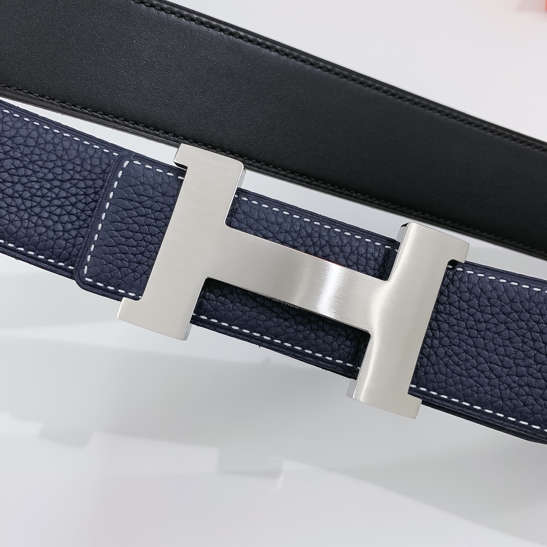 Hermès Male Leather Belt Silver 38mm