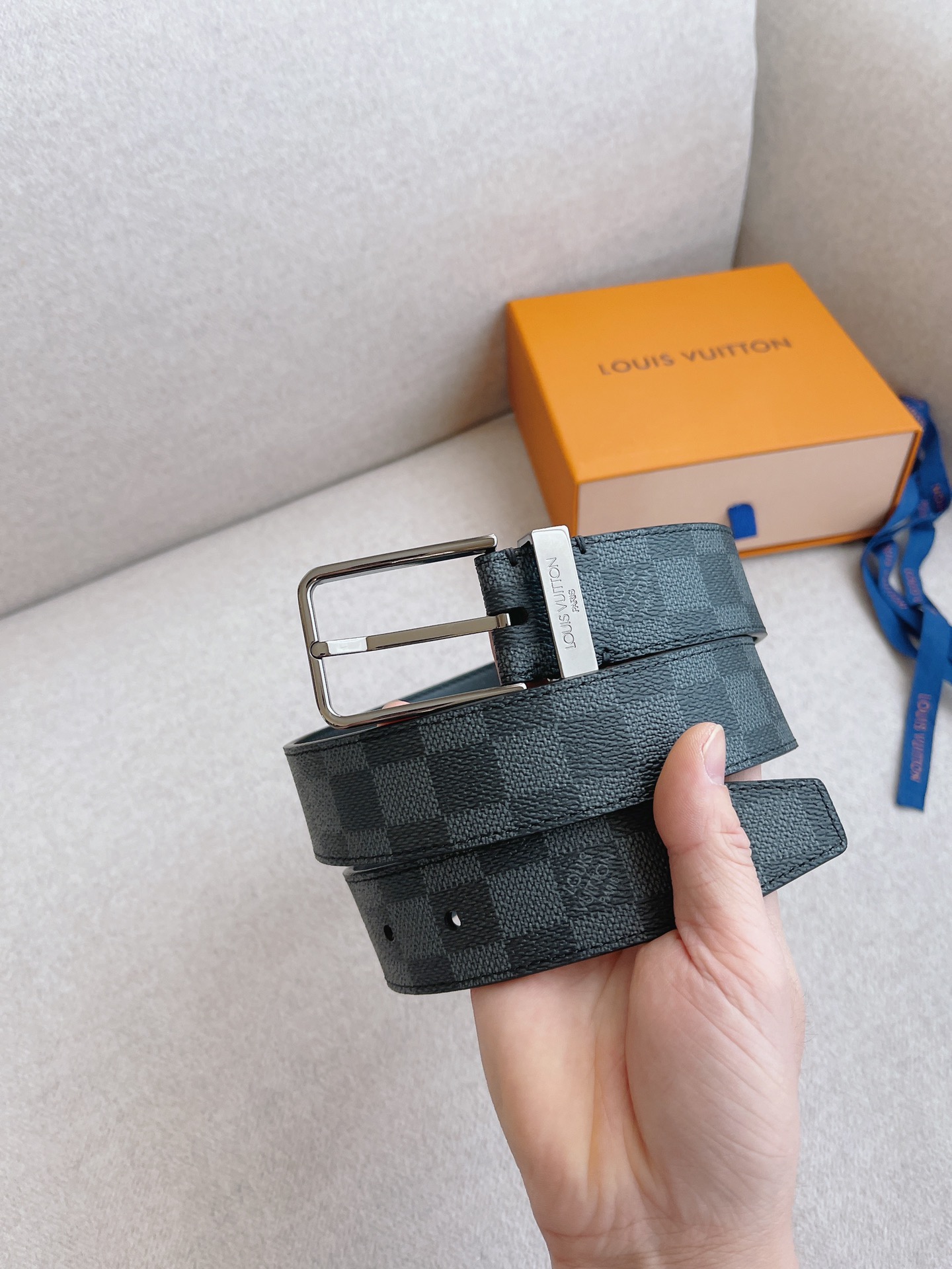 Louis Vuitton Leather Belt Cow Leather 35mm-m-l