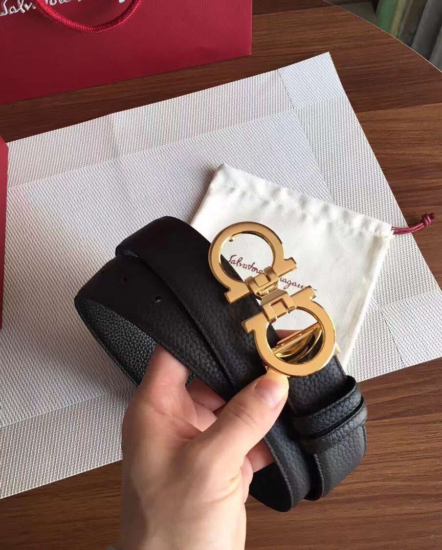 Salvatore Ferragamo Male Leather Belt Top Grain Leather Blue S-m-l