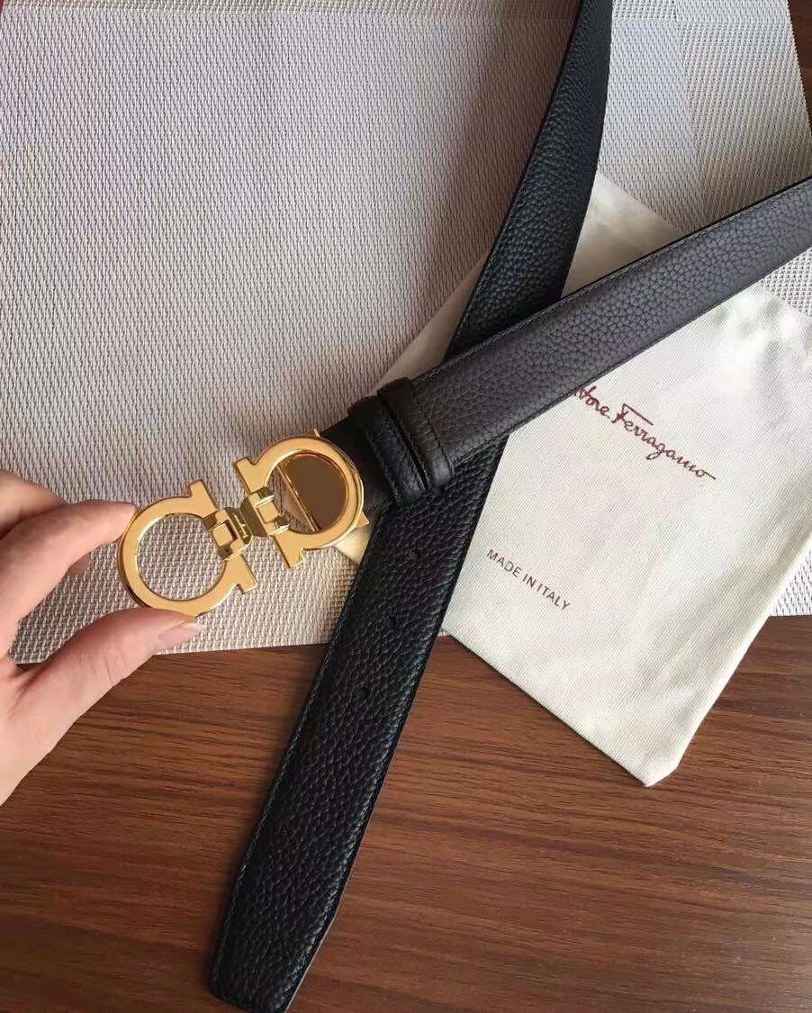 Salvatore Ferragamo Male Leather Belt Top Grain Leather Blue S-m-l