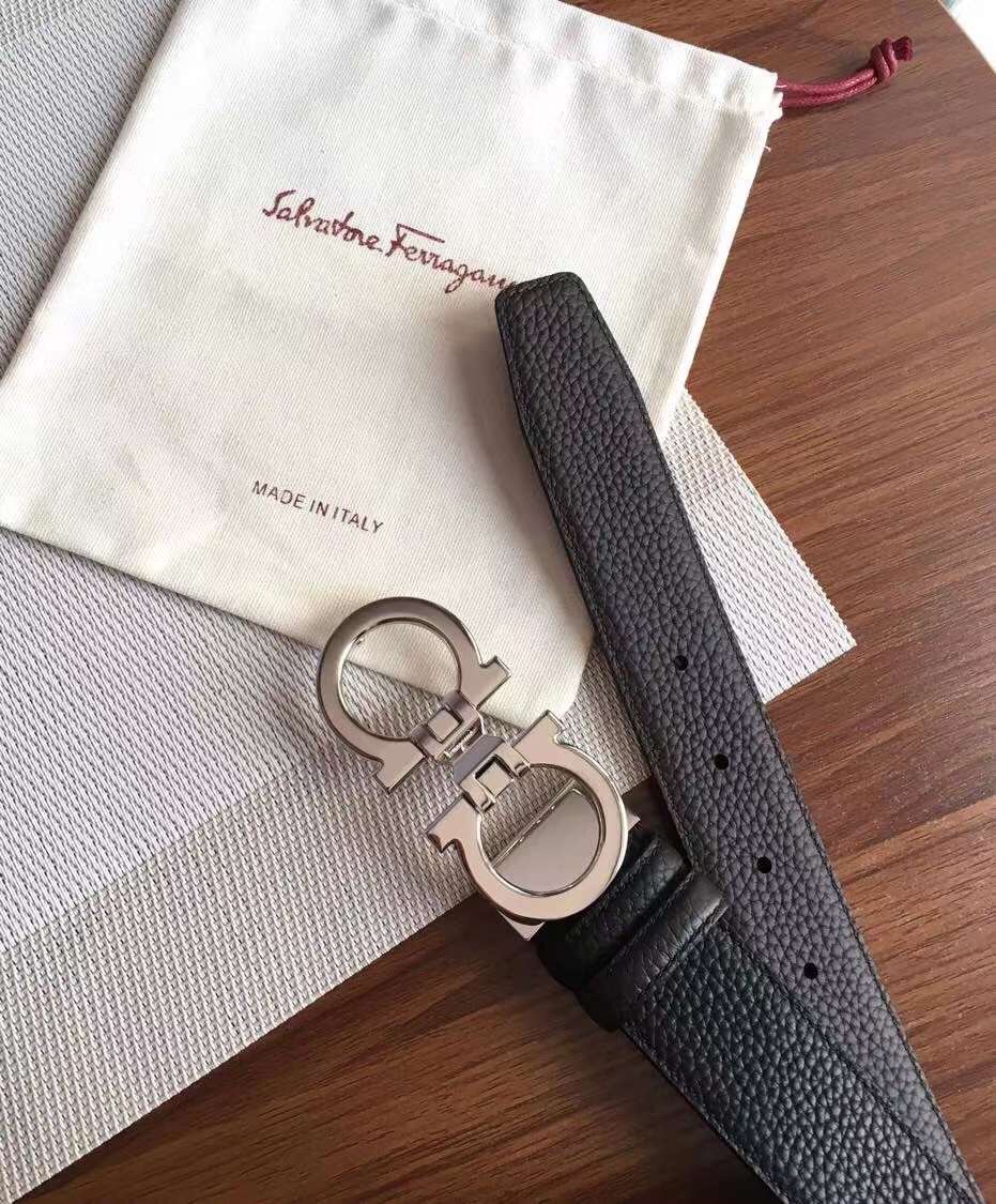 Salvatore Ferragamo Male Leather Belt Top Grain Leather Blue S-m-l