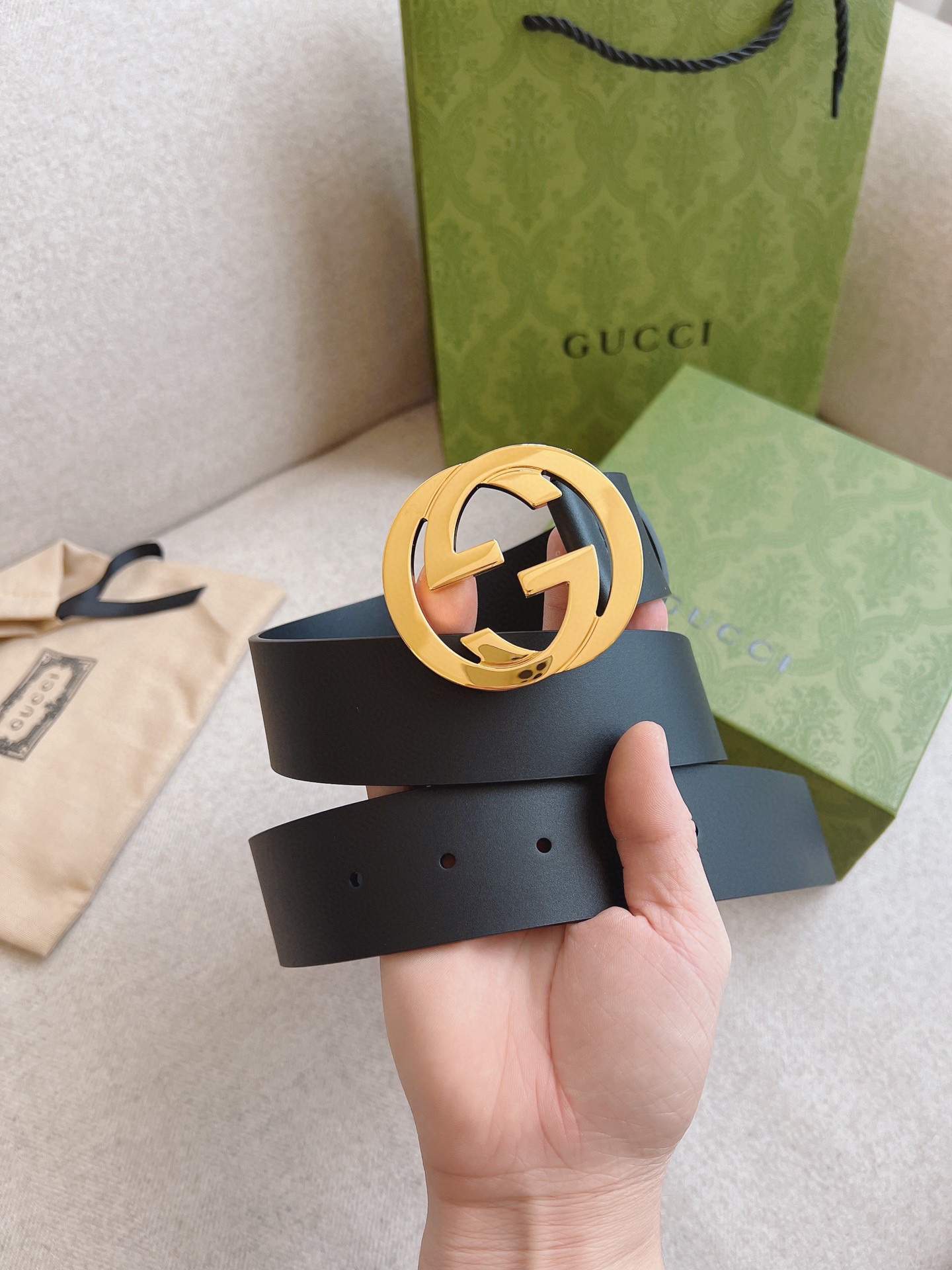 Gucci Leather Belt Cow Leather Black M