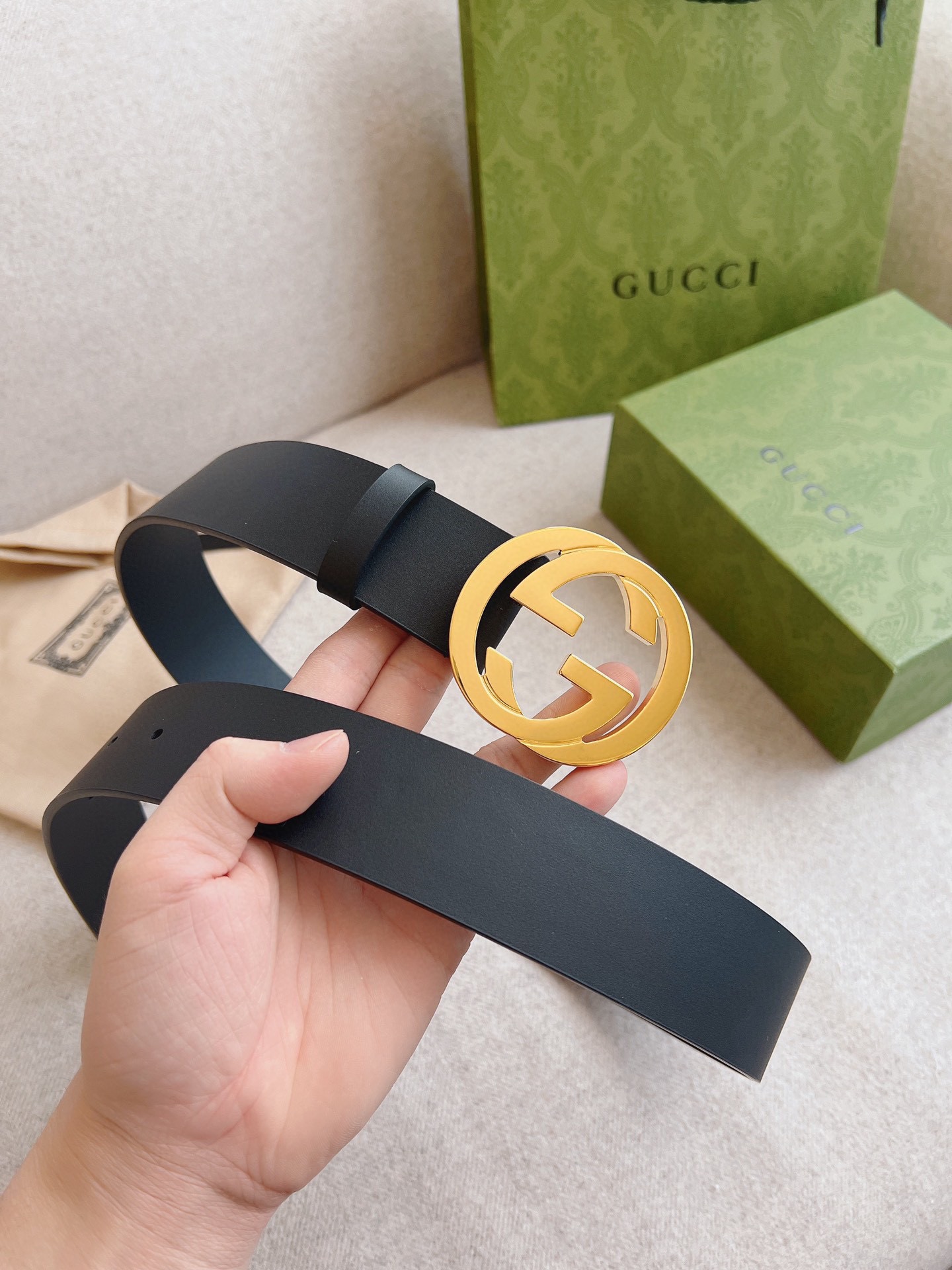 Gucci Leather Belt Cow Leather Black M