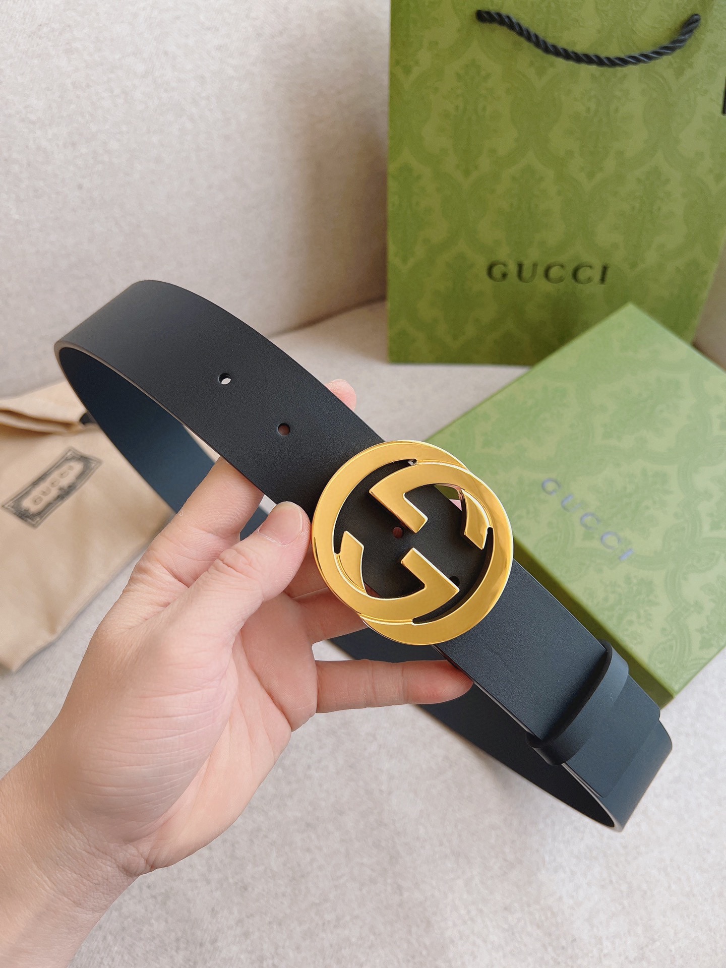 Gucci Leather Belt Cow Leather Black M