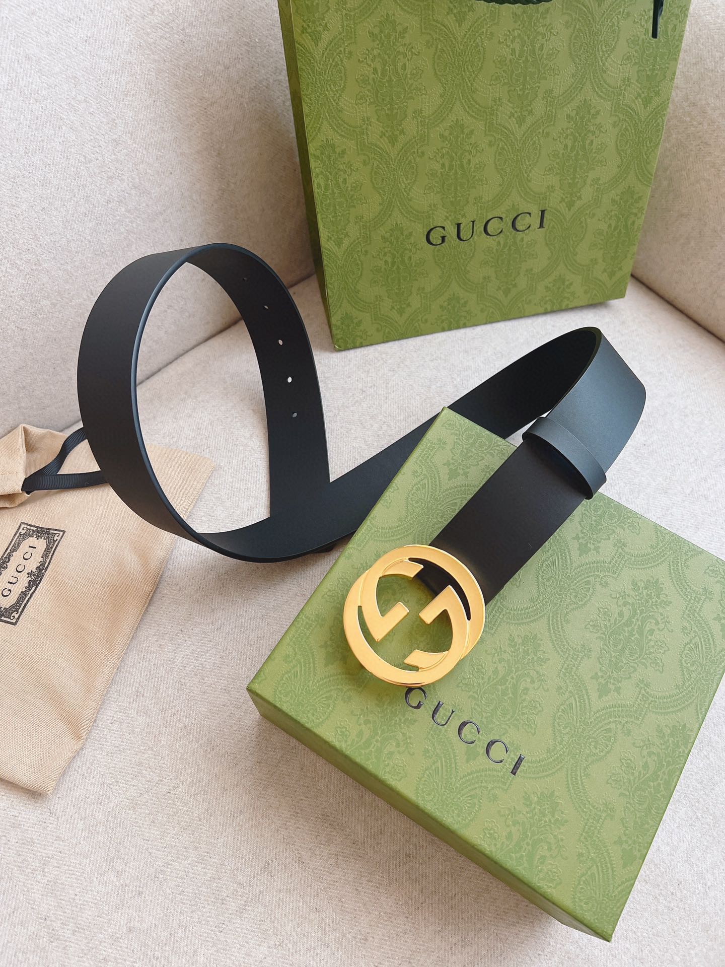 Gucci Leather Belt Cow Leather Black M