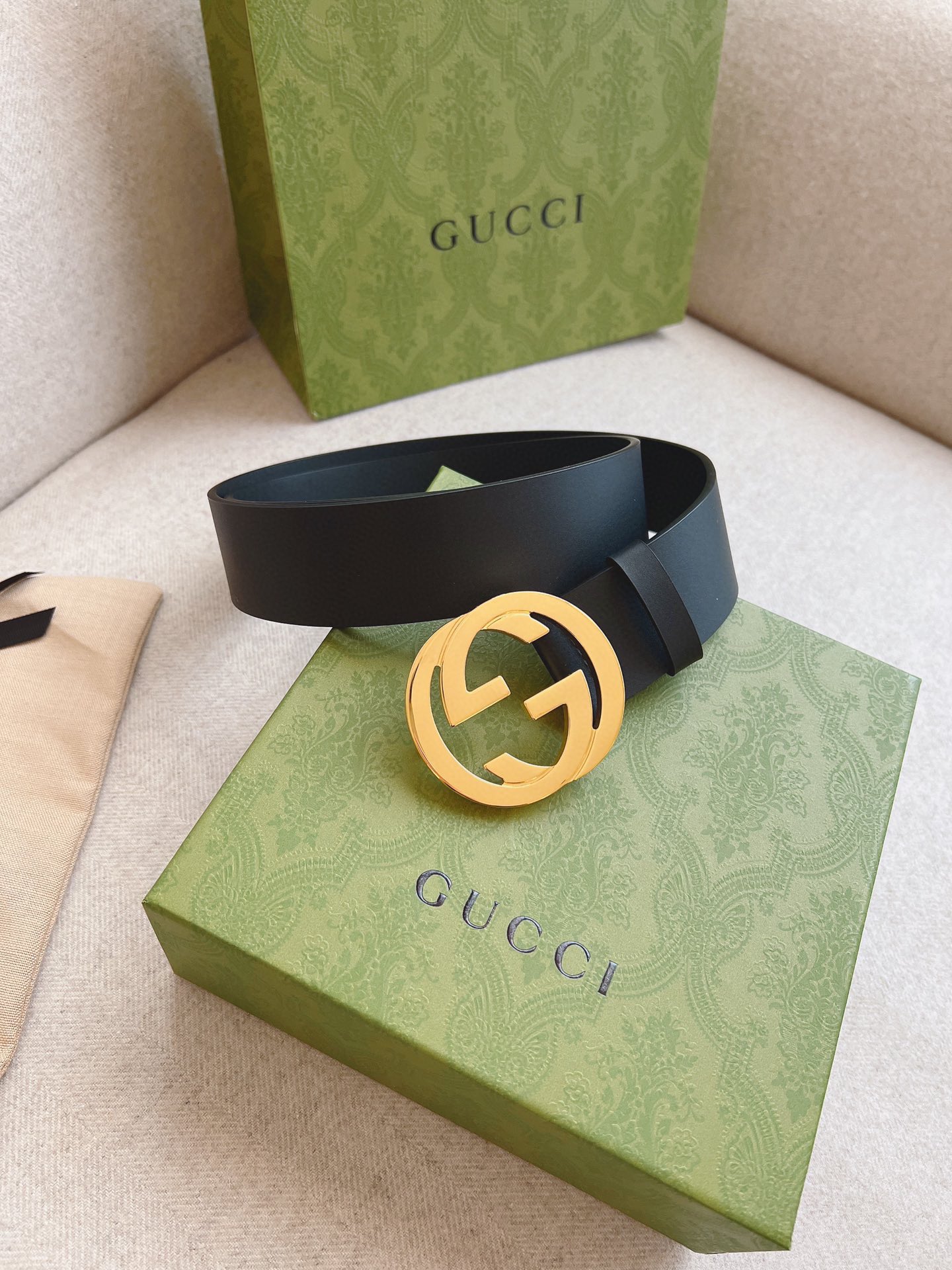 Gucci Leather Belt Cow Leather Black M