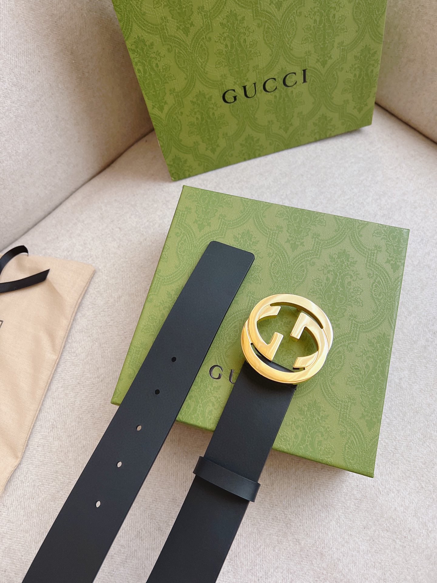 Gucci Leather Belt Cow Leather Black M