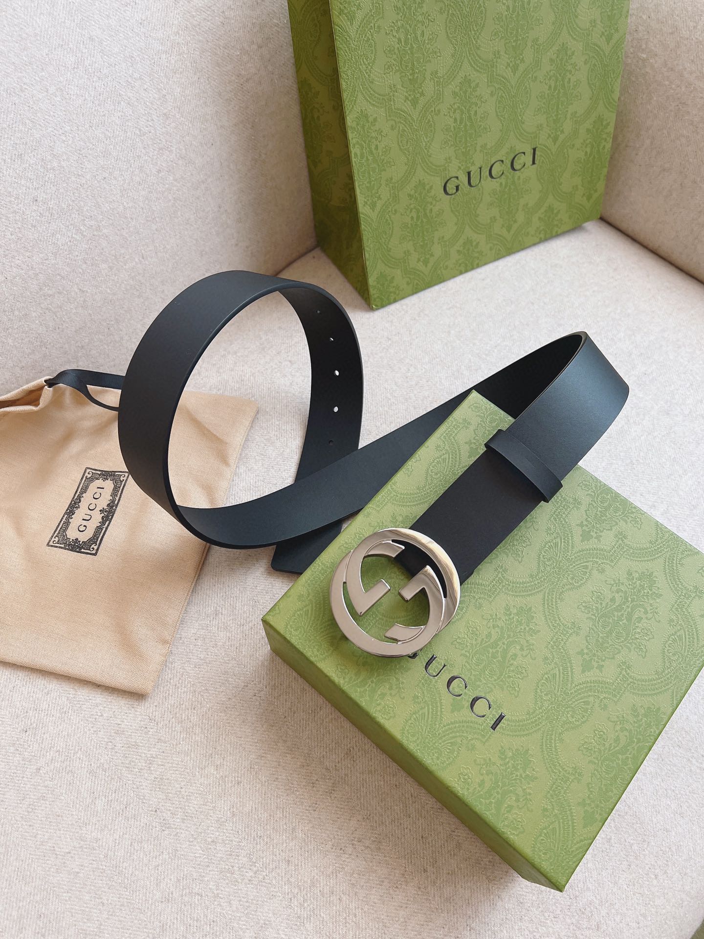 Gucci Leather Belt Cow Leather Black M