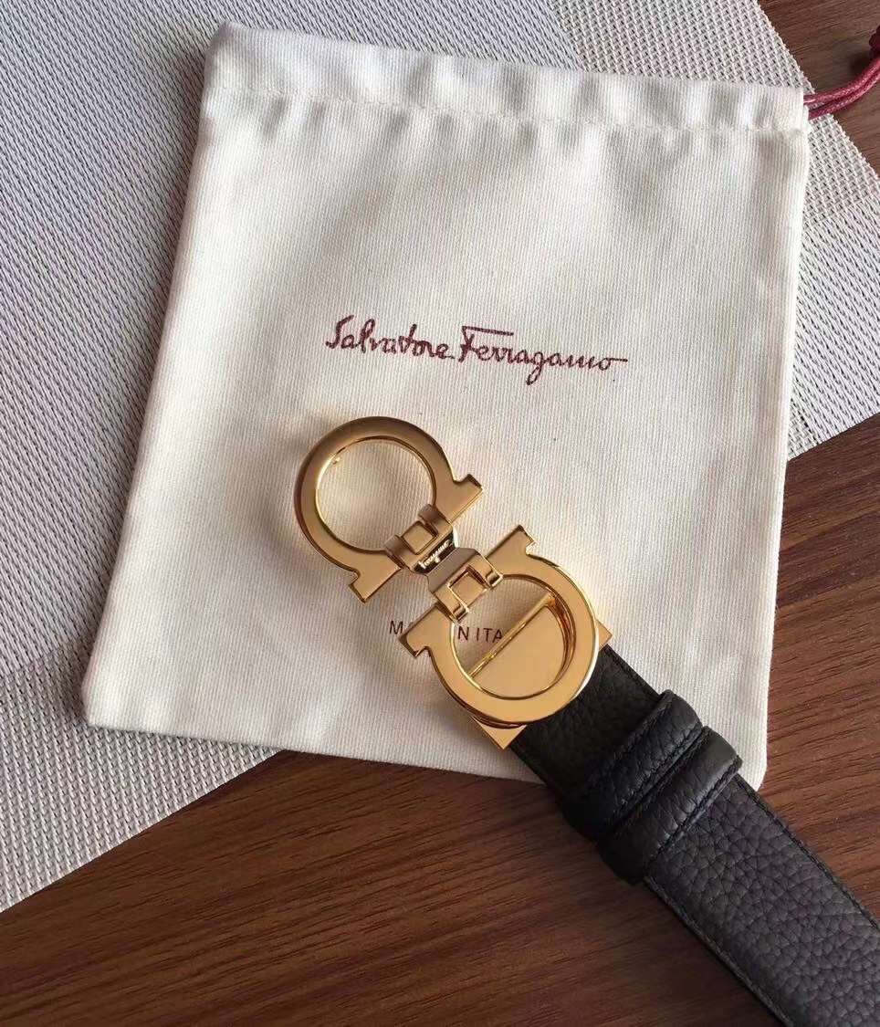 Salvatore Ferragamo Male Leather Belt Top Grain Leather Blue S-m-l