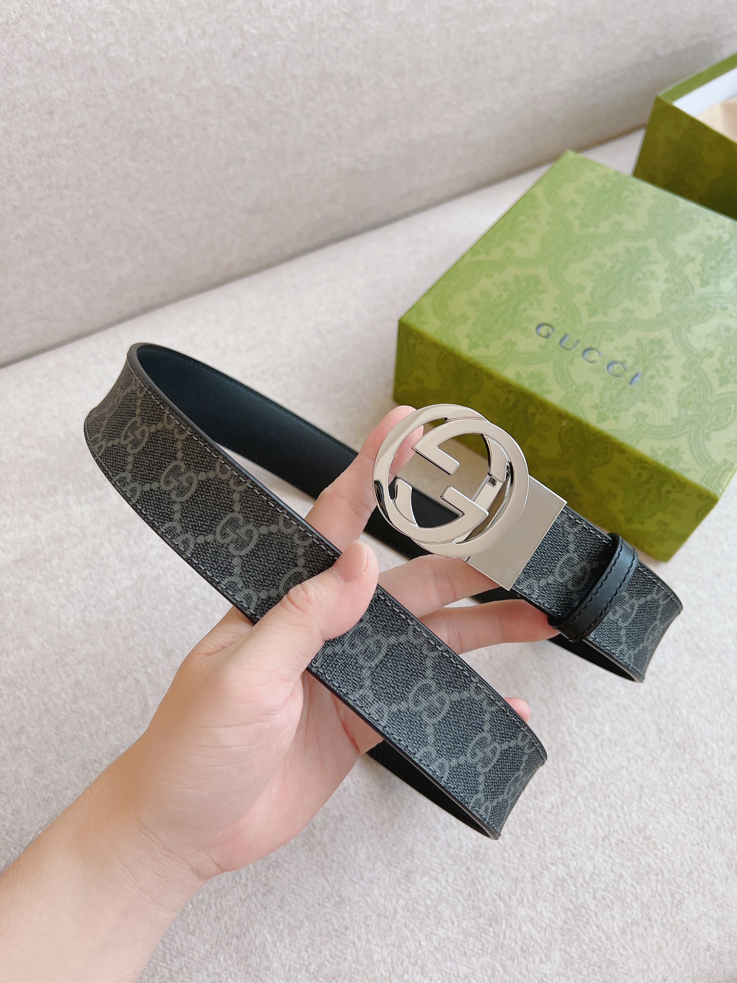 Gucci Basic Belt Canvas Black 37mm-s-m