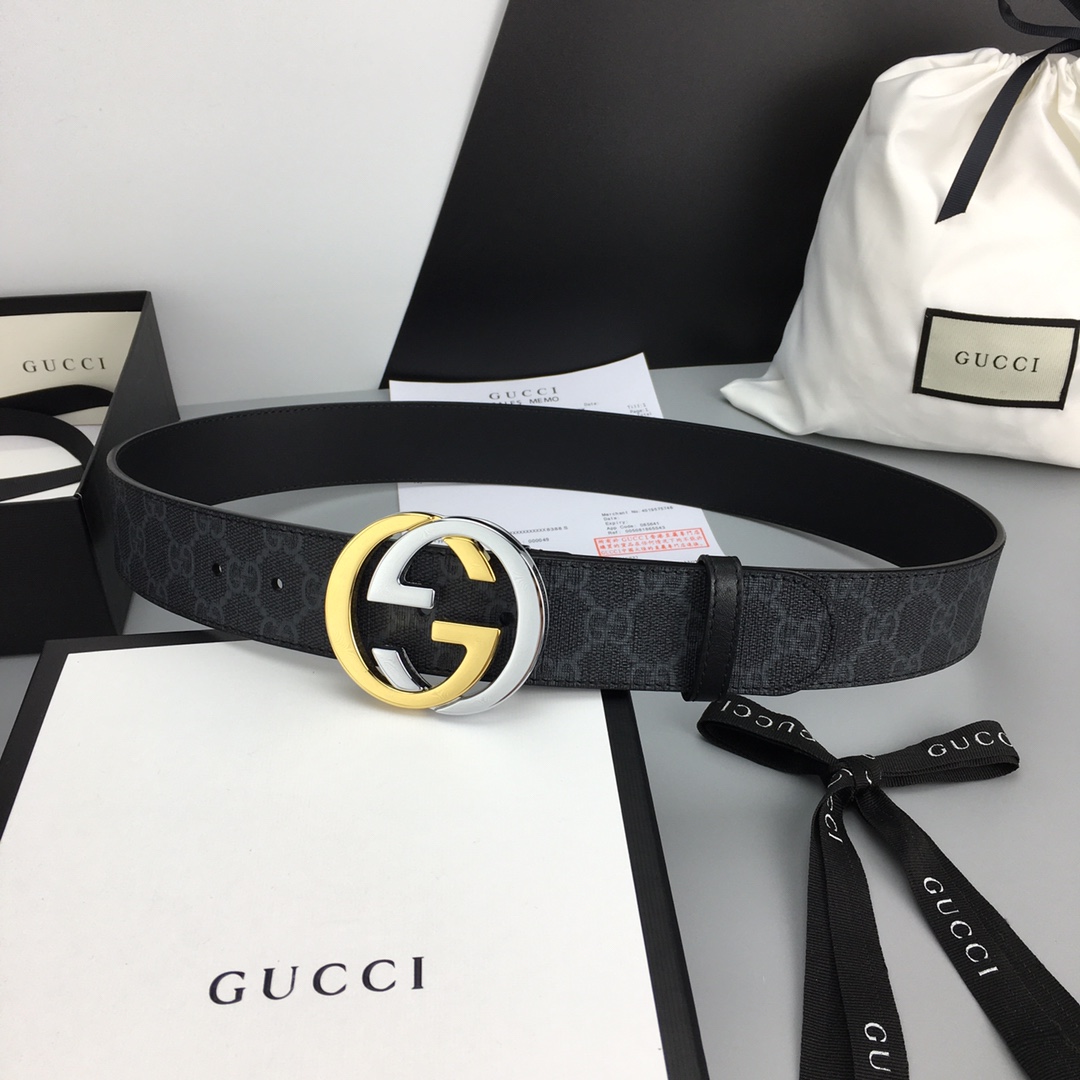 Gucci Leather Belt Cow Leather Black Waterproof M