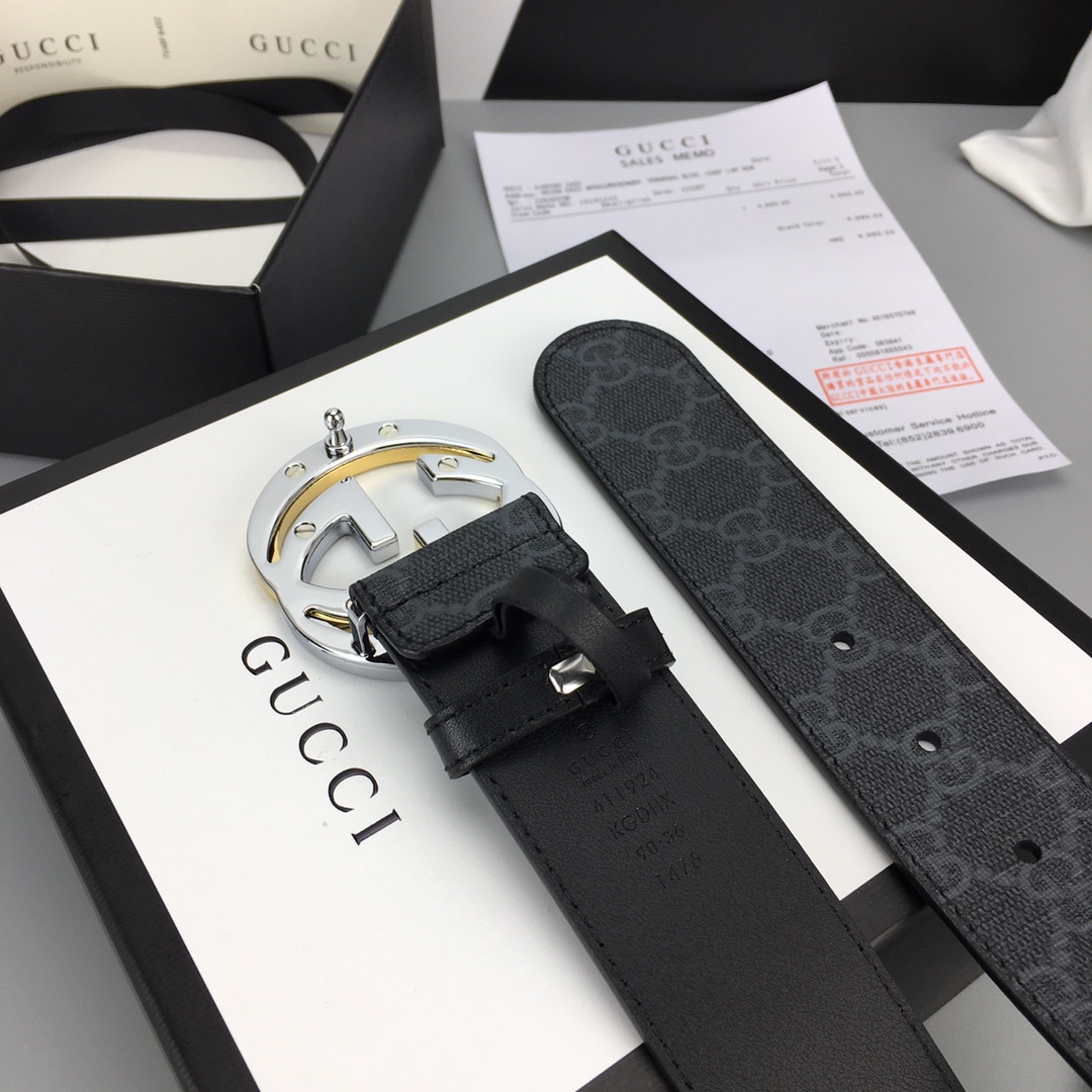 Gucci Leather Belt Cow Leather Black Waterproof M