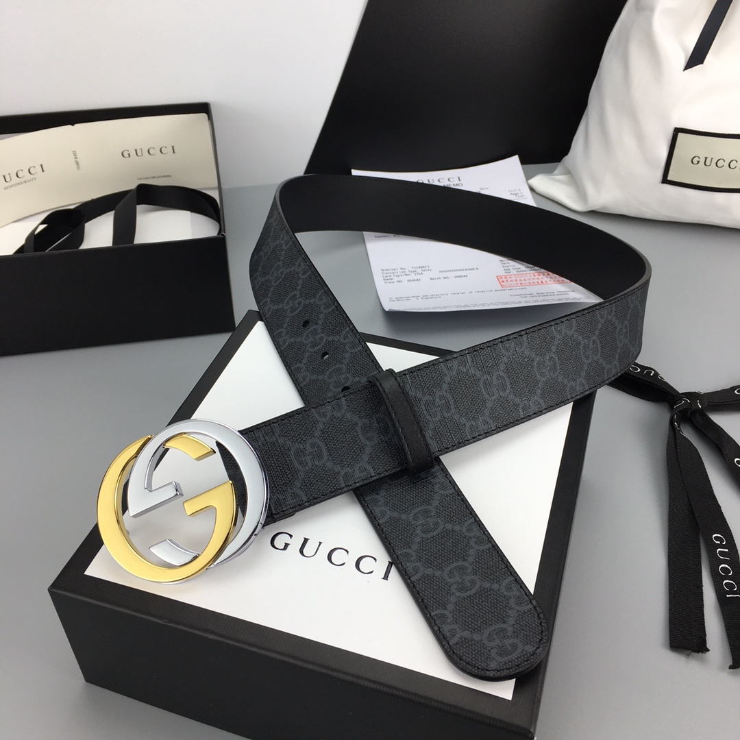 Gucci Leather Belt Cow Leather Black Waterproof M