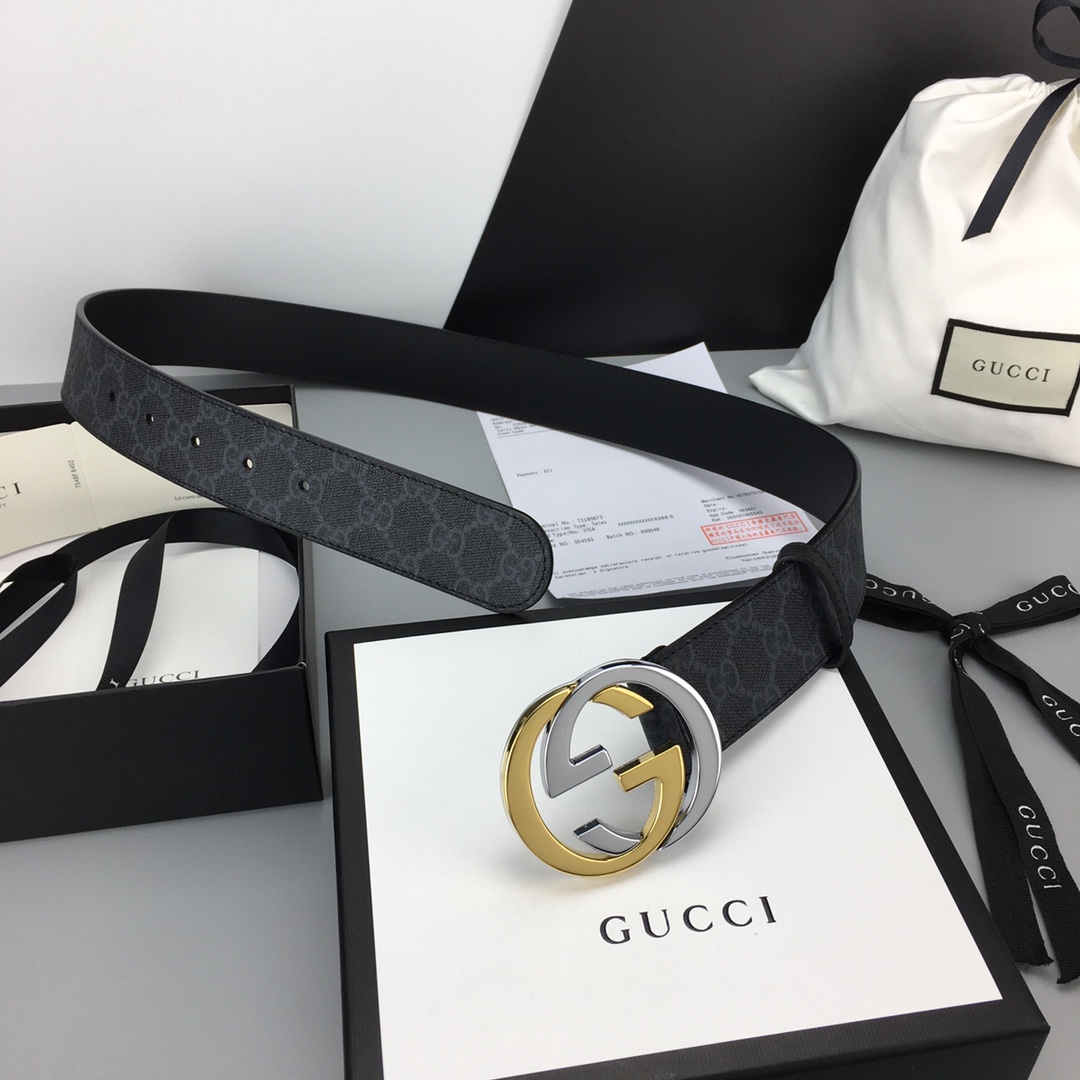Gucci Leather Belt Cow Leather Black Waterproof M