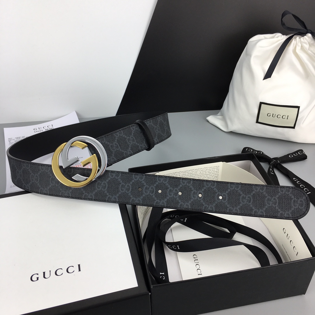 Gucci Leather Belt Cow Leather Black Waterproof M