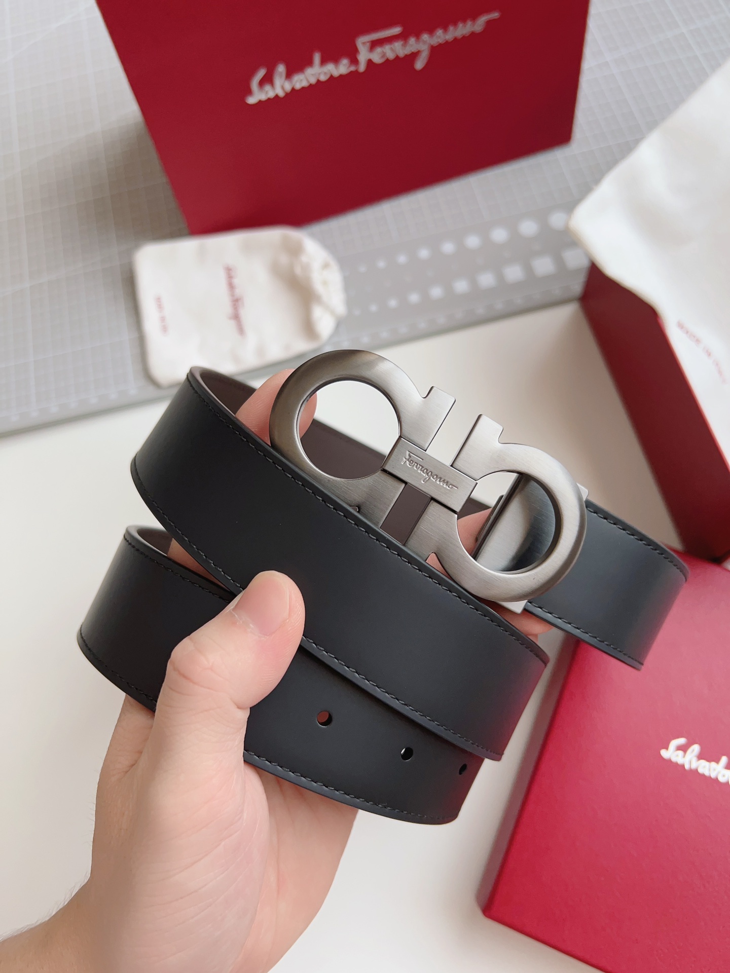 Salvatore Ferragamo Male Leather Belt Top Grain Leather M