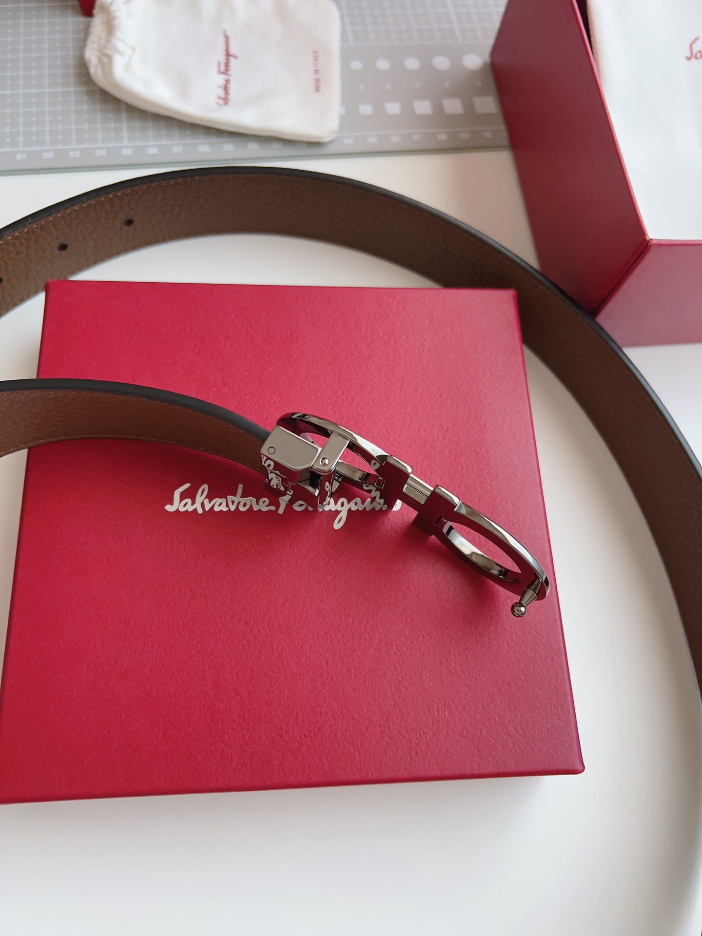 Salvatore Ferragamo Male Leather Belt Top Grain Leather M