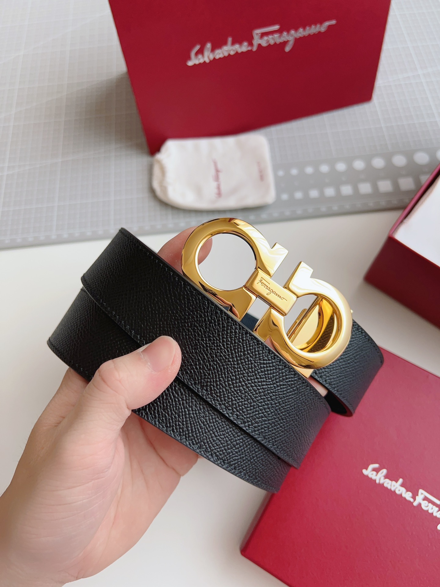 Salvatore Ferragamo Male Leather Belt Top Grain Leather M