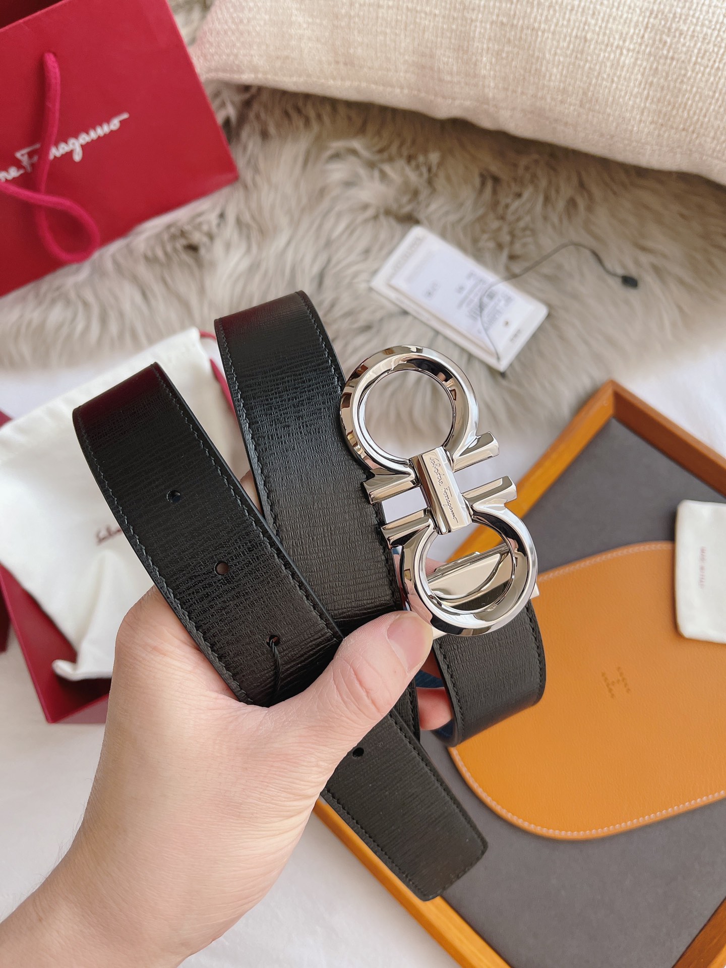 Salvatore Ferragamo Male Leather Belt Black M