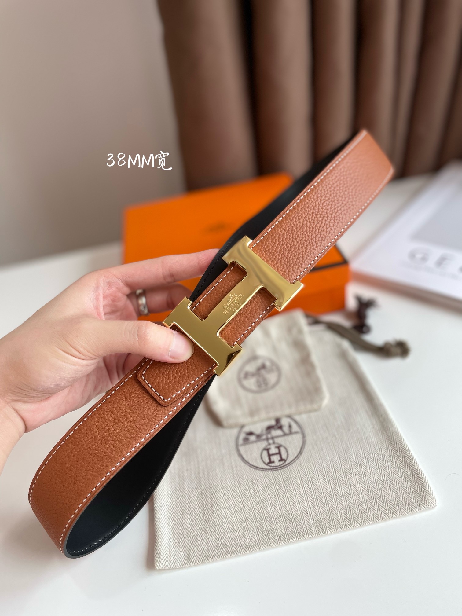 Hermès Male Leather Belt Cow Leather 38mm