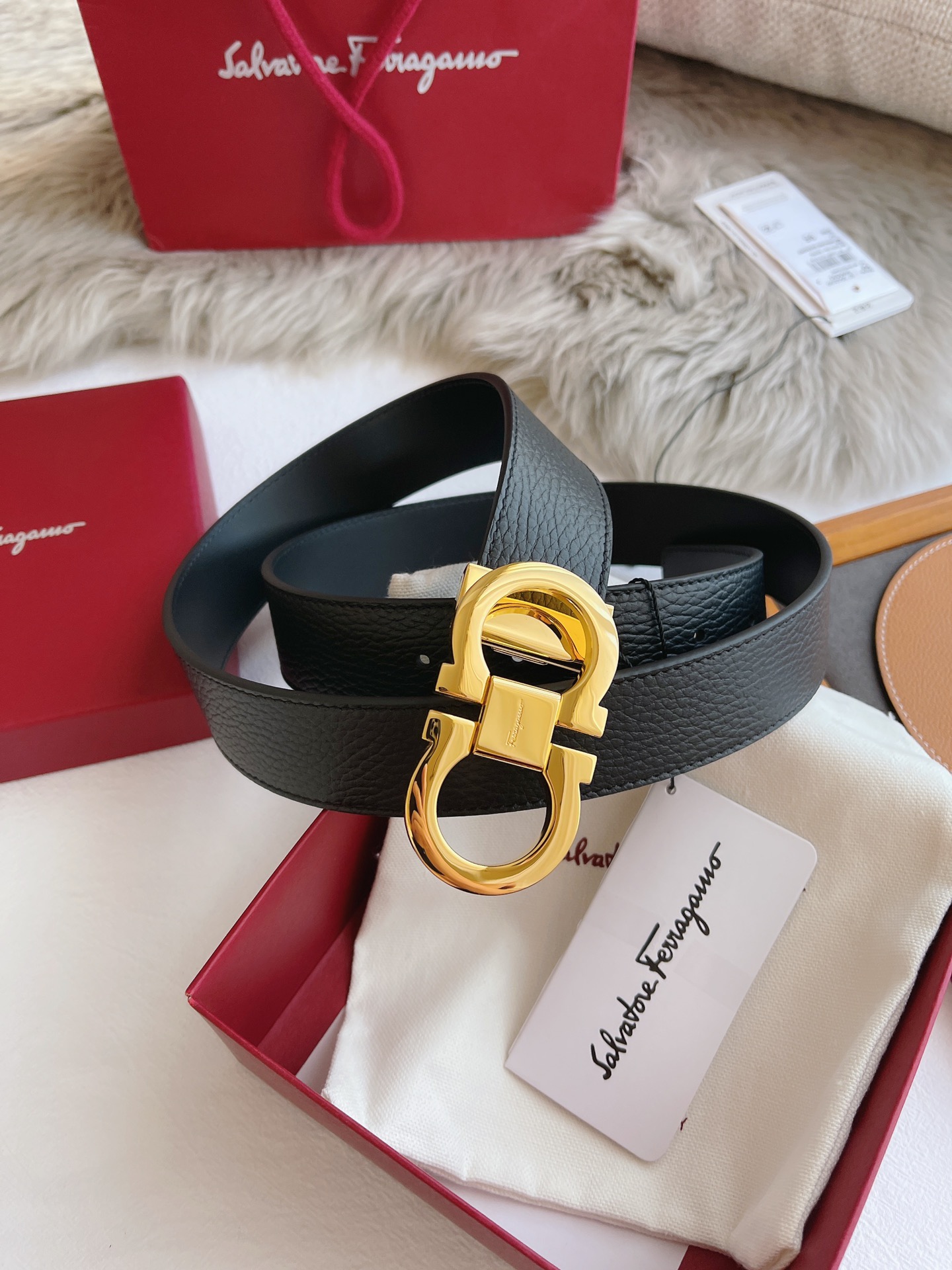 Salvatore Ferragamo Male Leather Belt Black M