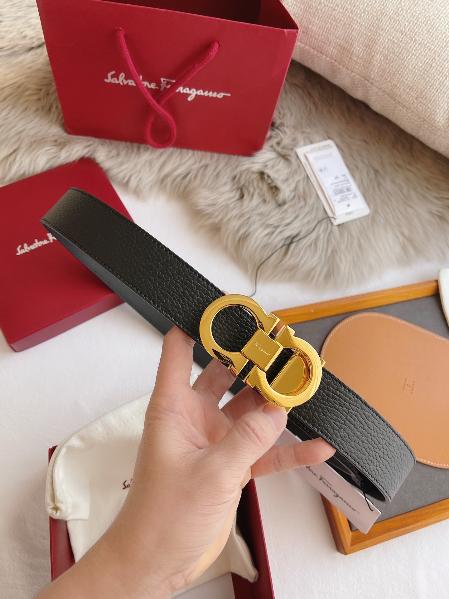 Salvatore Ferragamo Male Leather Belt Black M