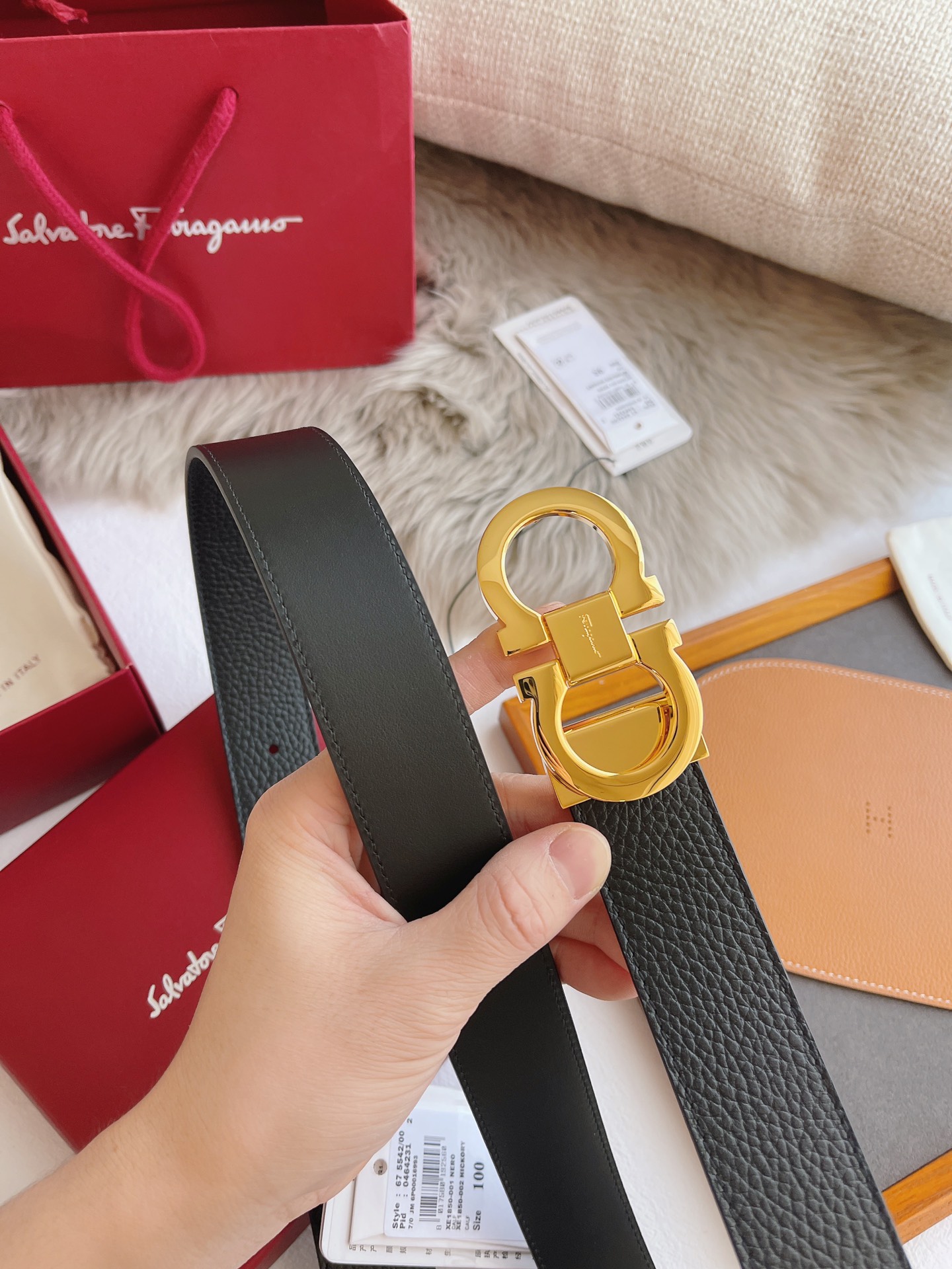 Salvatore Ferragamo Male Leather Belt Black M