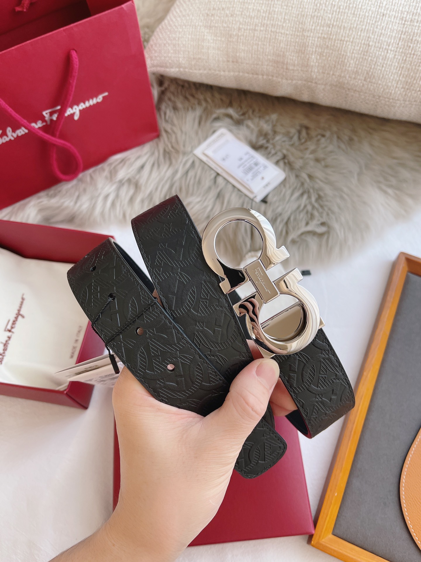 Salvatore Ferragamo Male Leather Belt Black M