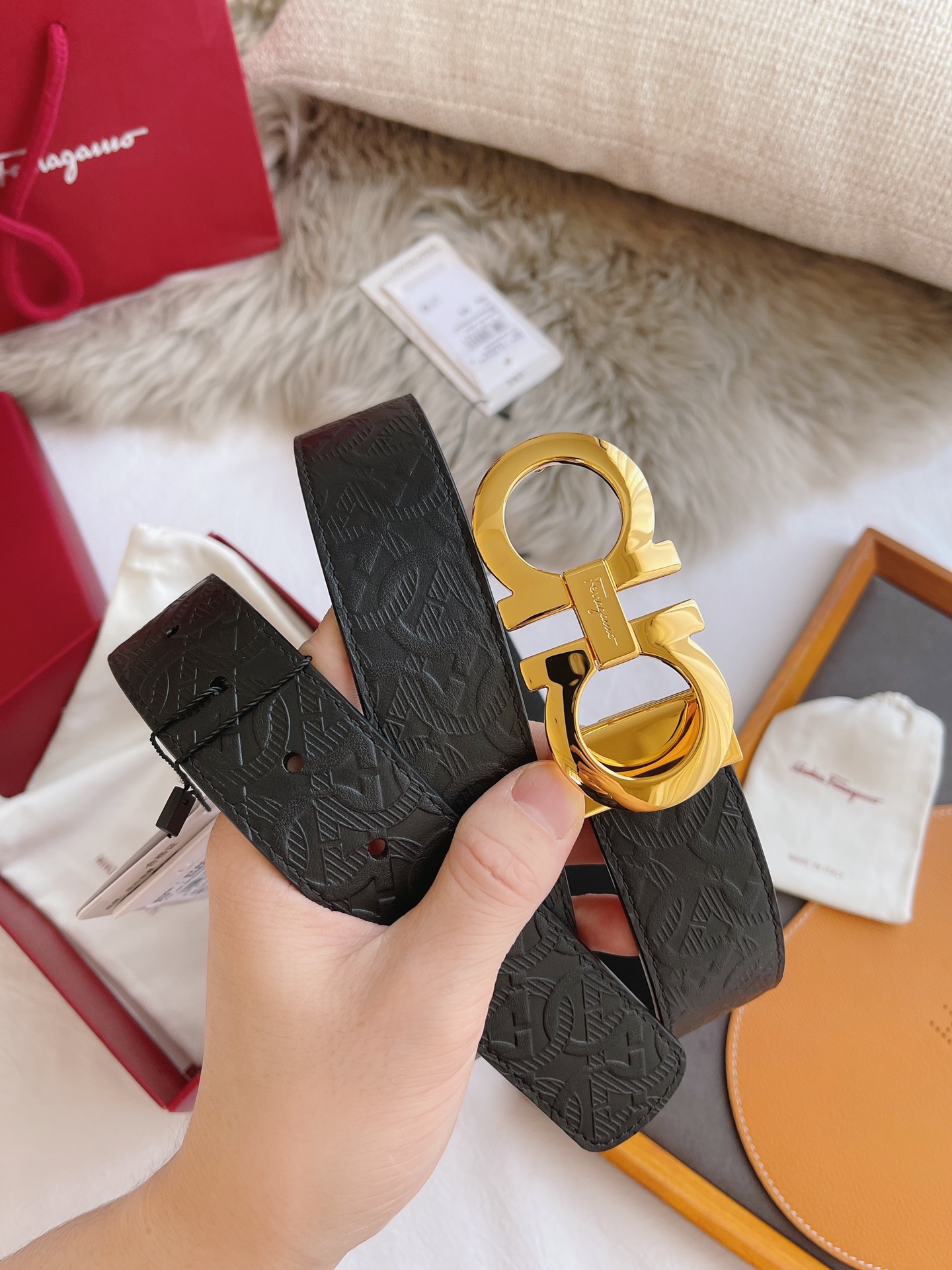 Salvatore Ferragamo Male Leather Belt Black M