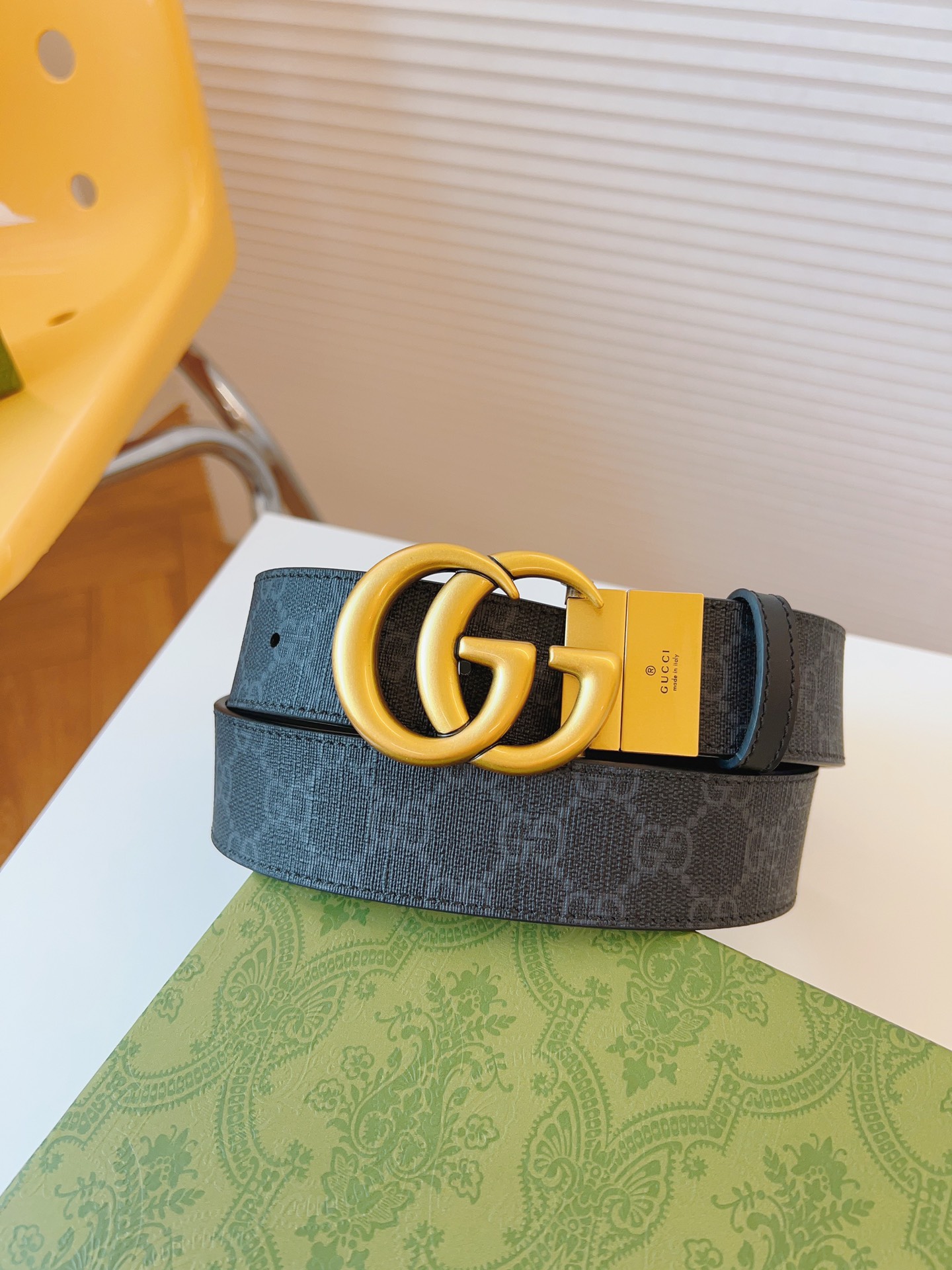 Gucci Leather Belt Canvas Black 38mm-s-m
