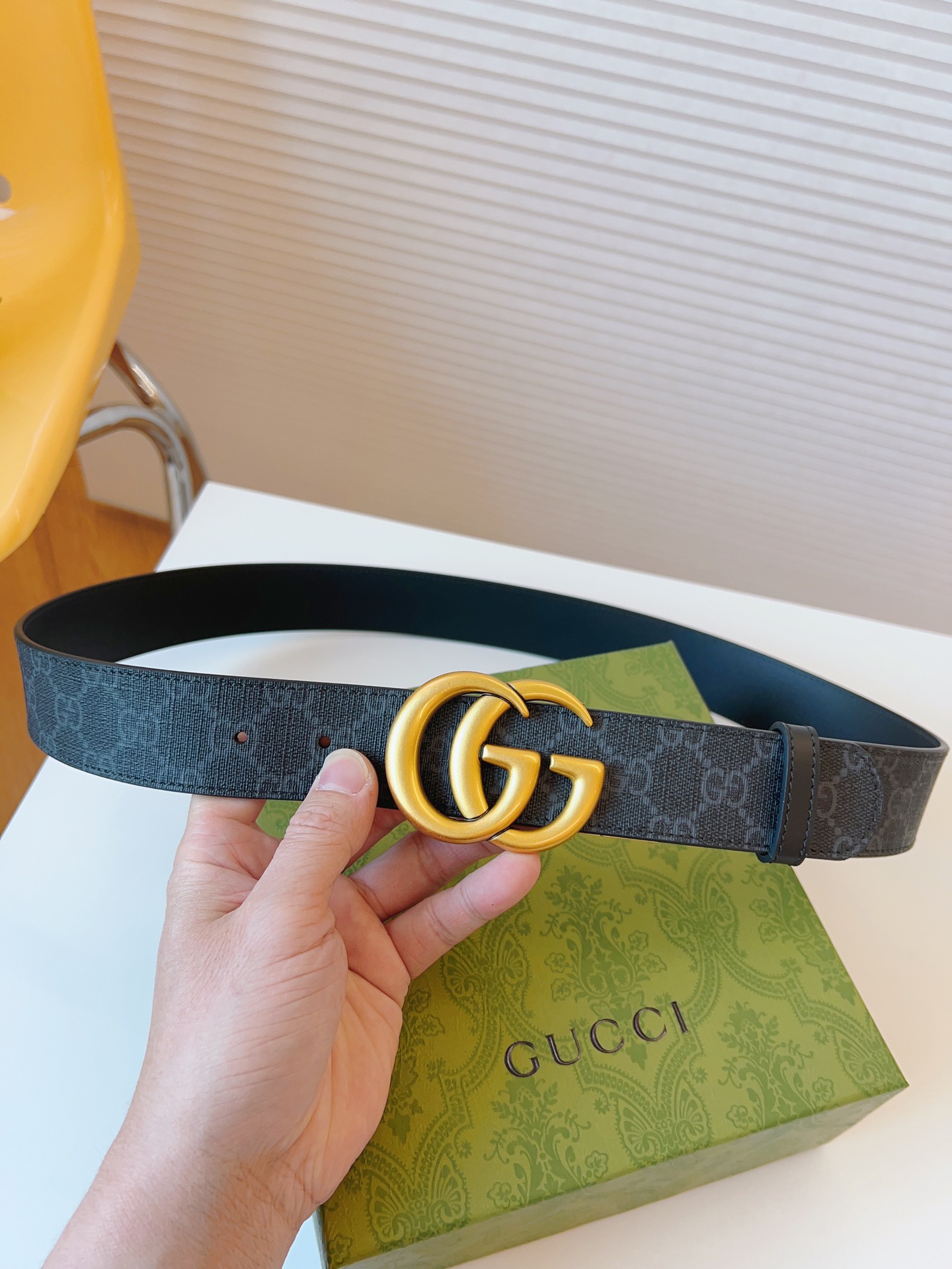 Gucci Leather Belt Canvas Black 38mm-s-m