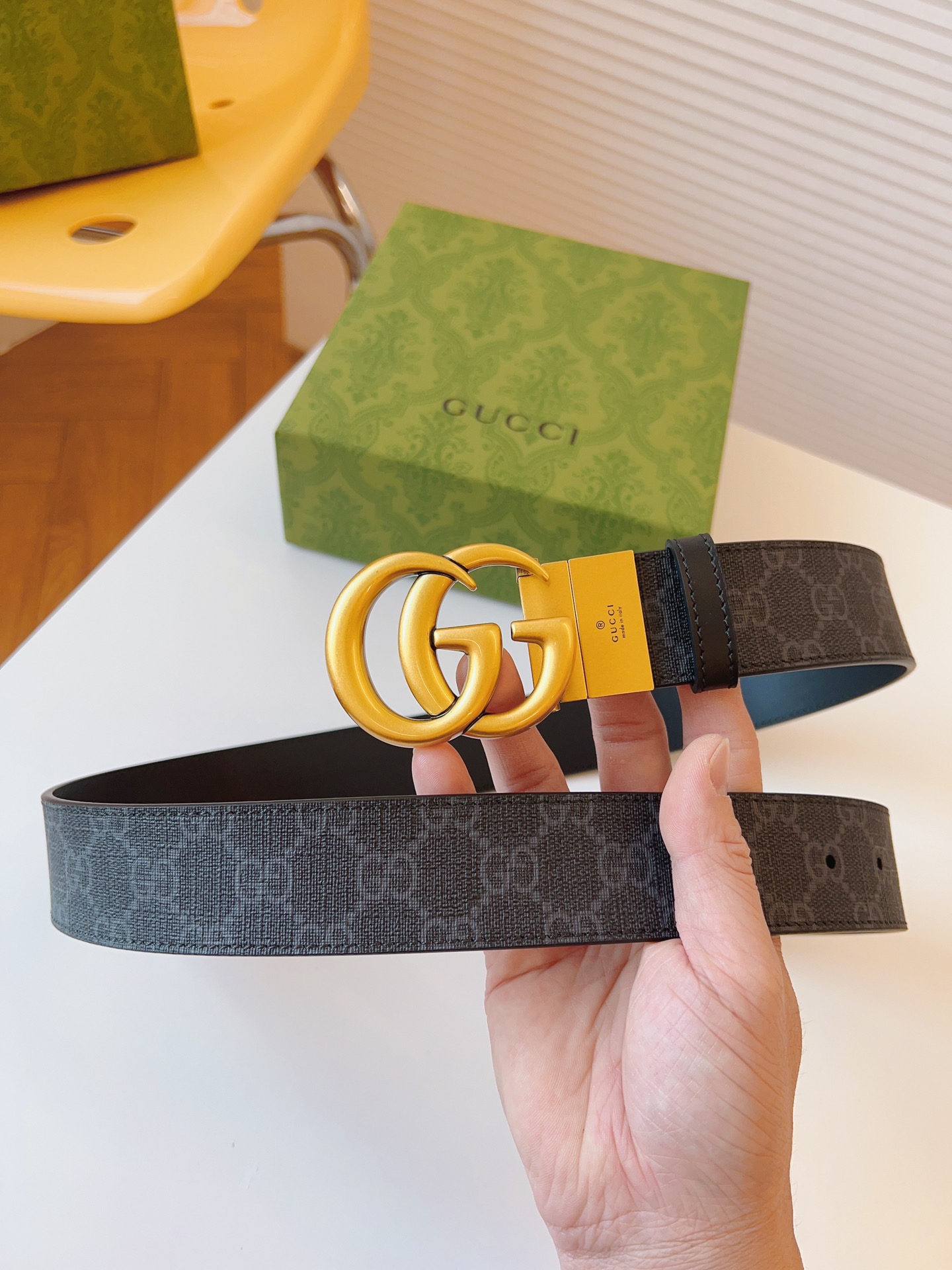 Gucci Leather Belt Canvas Black 38mm-s-m