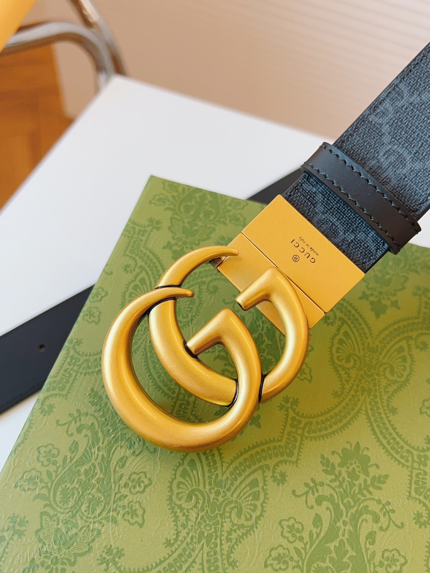 Gucci Leather Belt Canvas Black 38mm-s-m