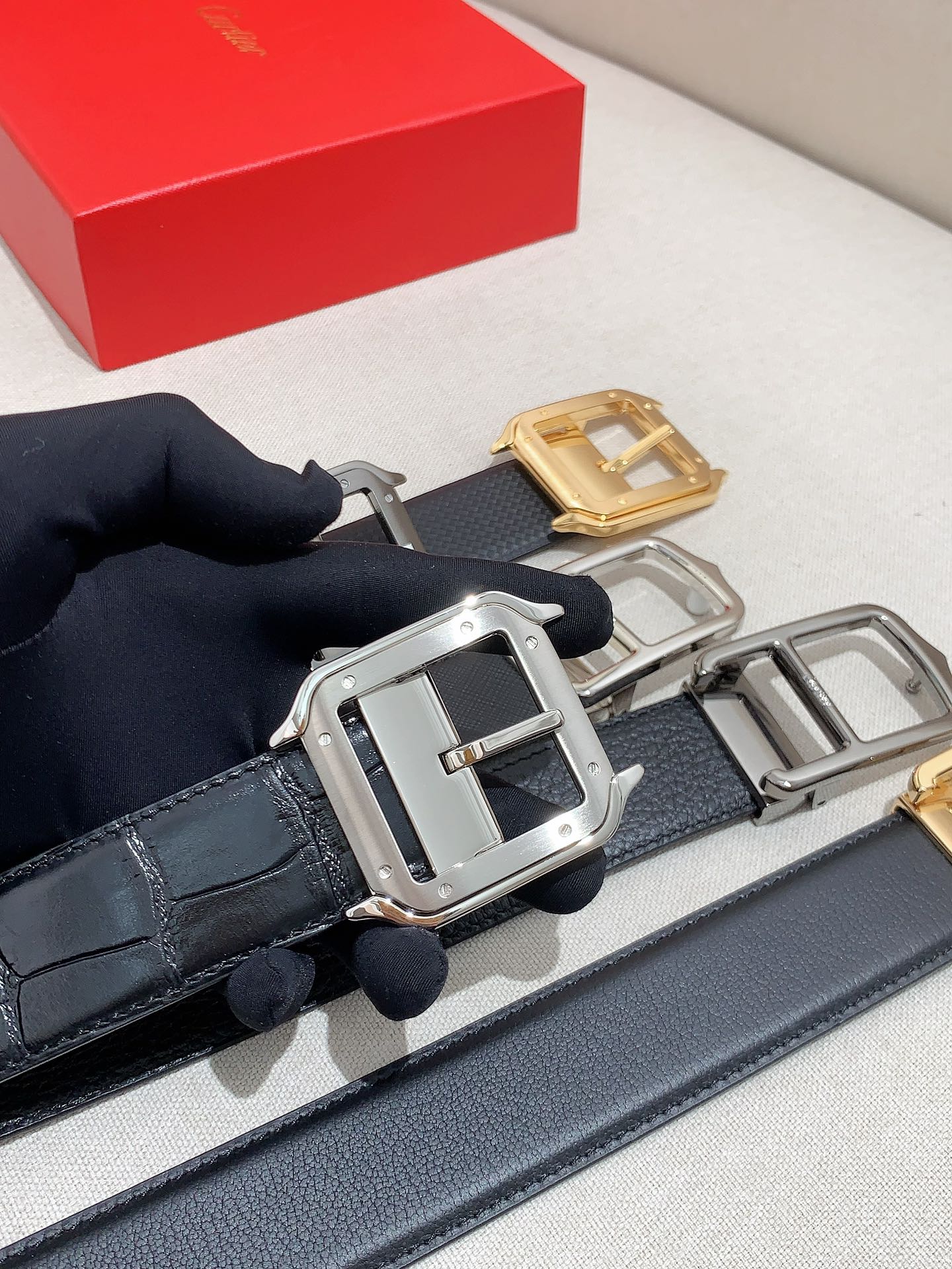 Cartier Leather Belt Cow Leather Black Adjustable
