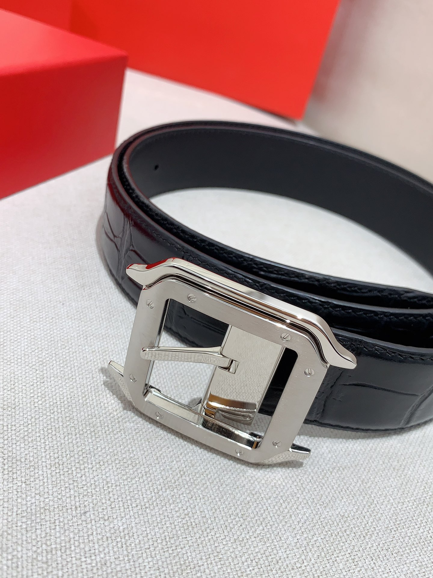 Cartier Leather Belt Cow Leather Black Adjustable
