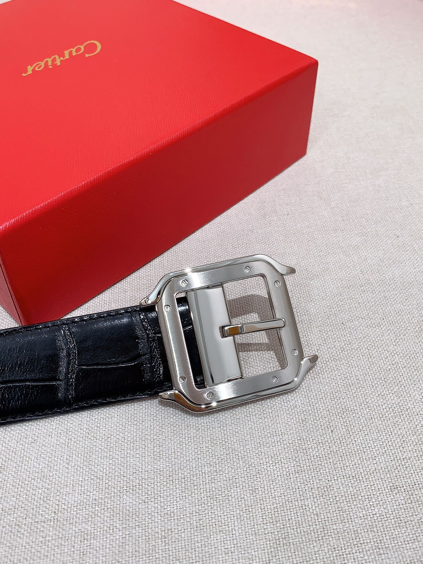 Cartier Leather Belt Cow Leather Black Adjustable