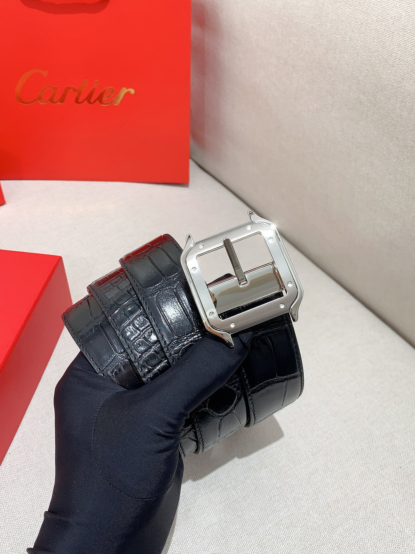 Cartier Leather Belt Cow Leather Black Adjustable