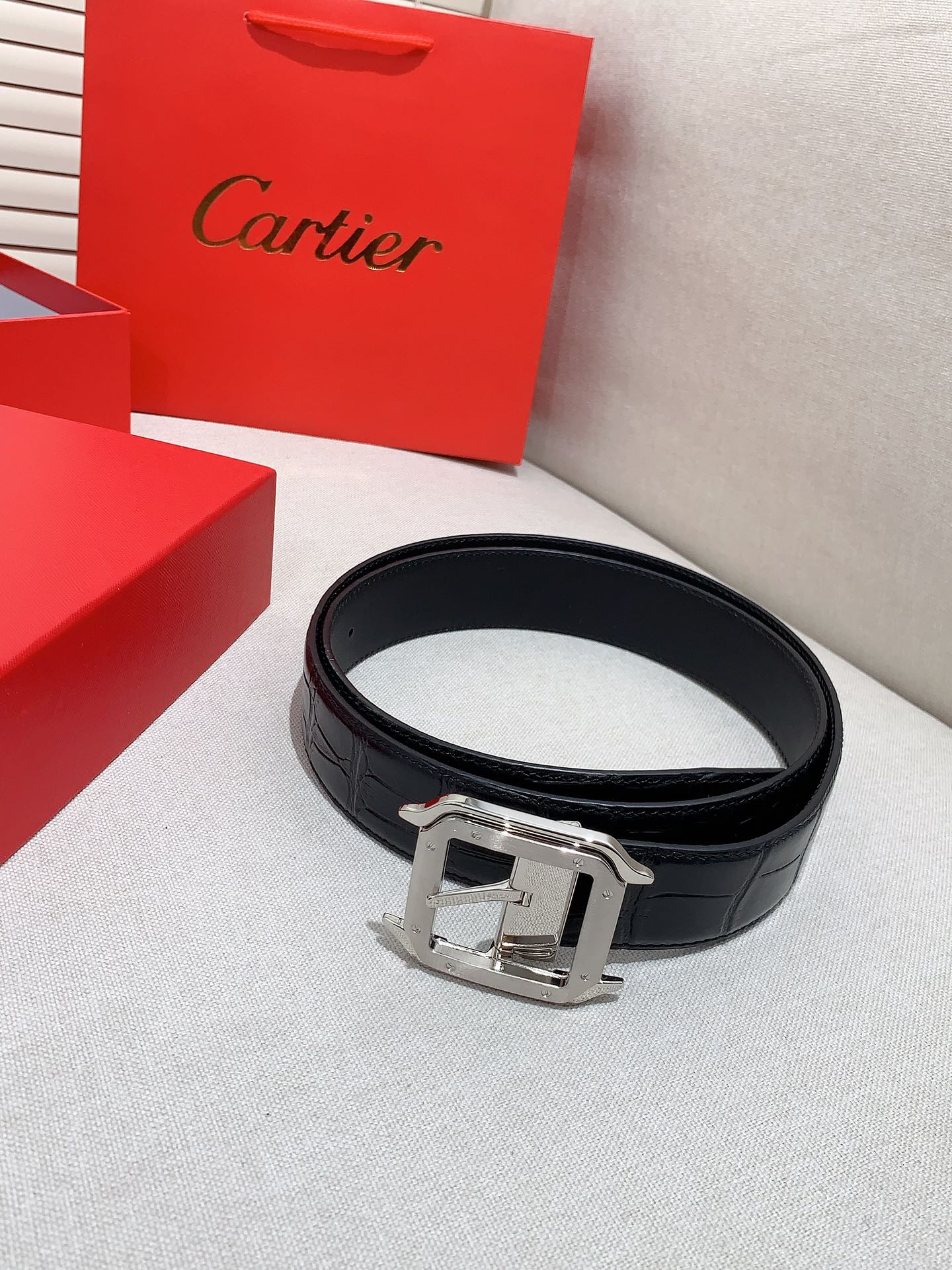 Cartier Leather Belt Cow Leather Black Adjustable