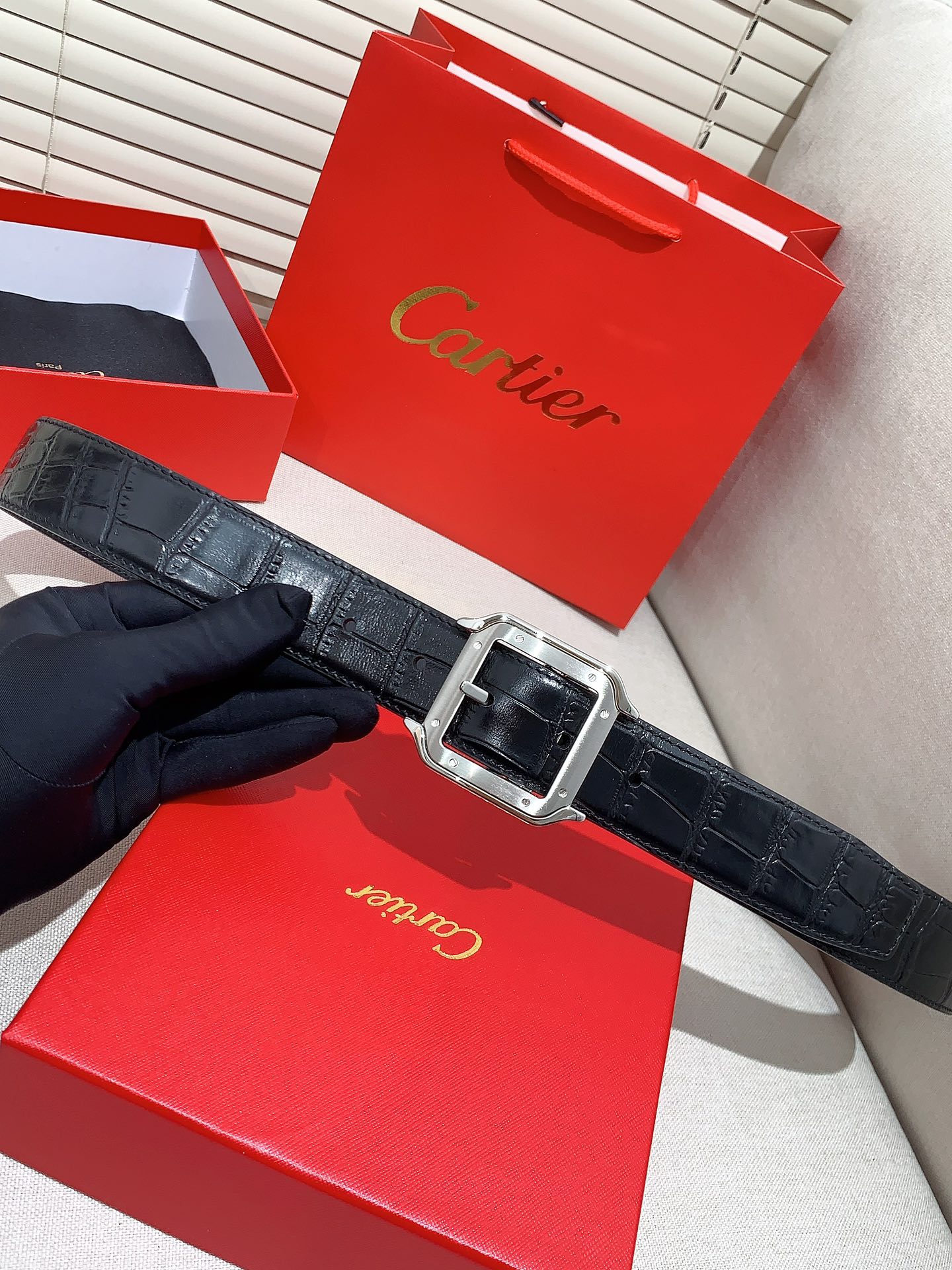 Cartier Leather Belt Cow Leather Black Adjustable