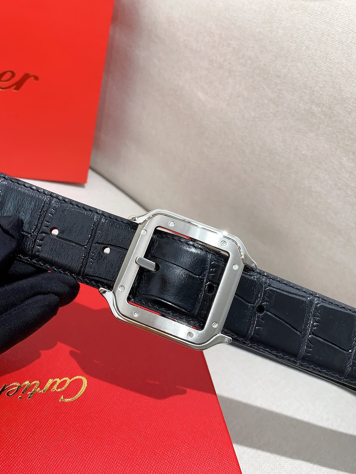 Cartier Leather Belt Cow Leather Black Adjustable
