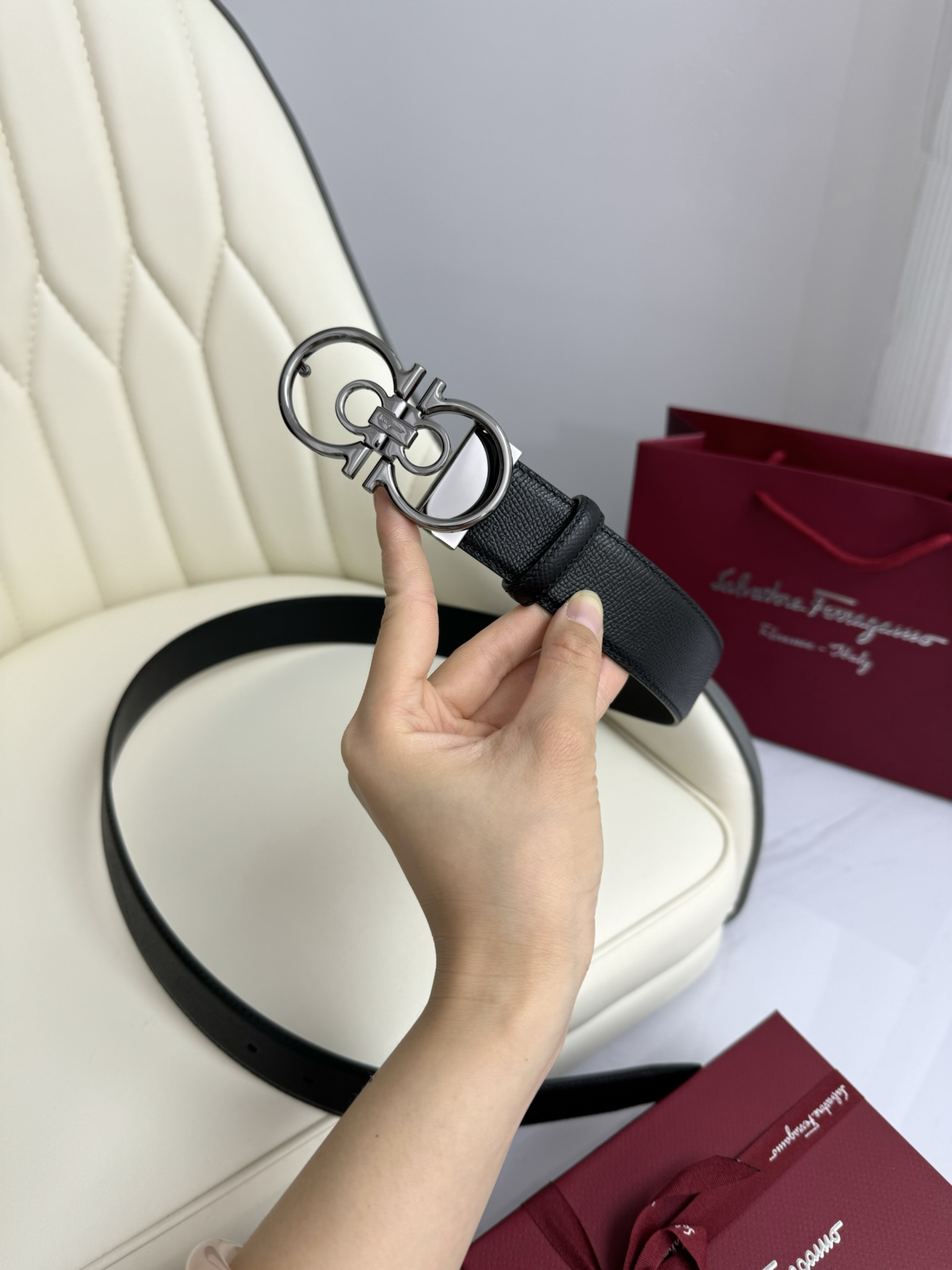 Salvatore Ferragamo Male Leather Belt Top Grain Leather M