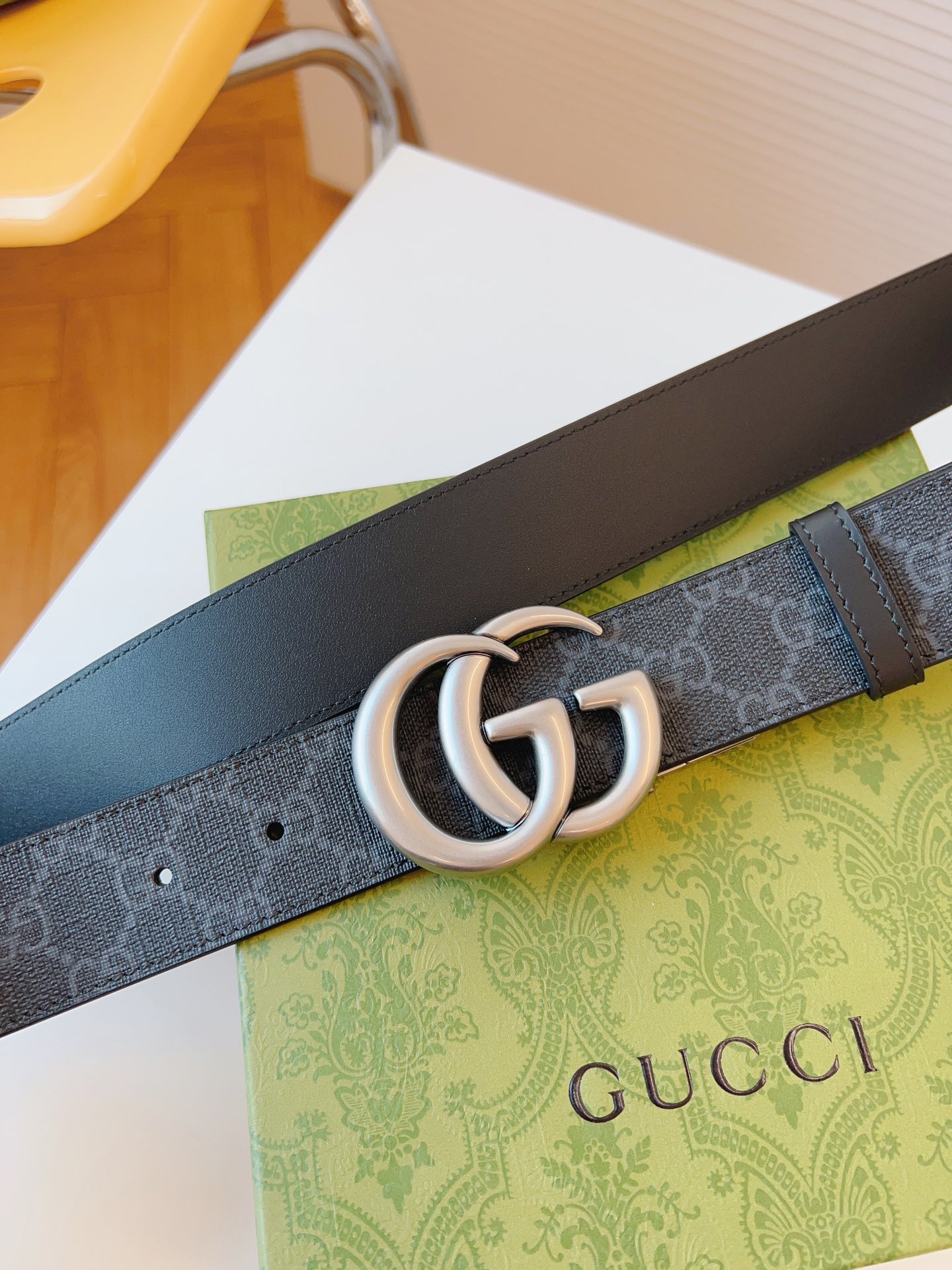 Gucci Leather Belt Canvas Black 37mm-s-m