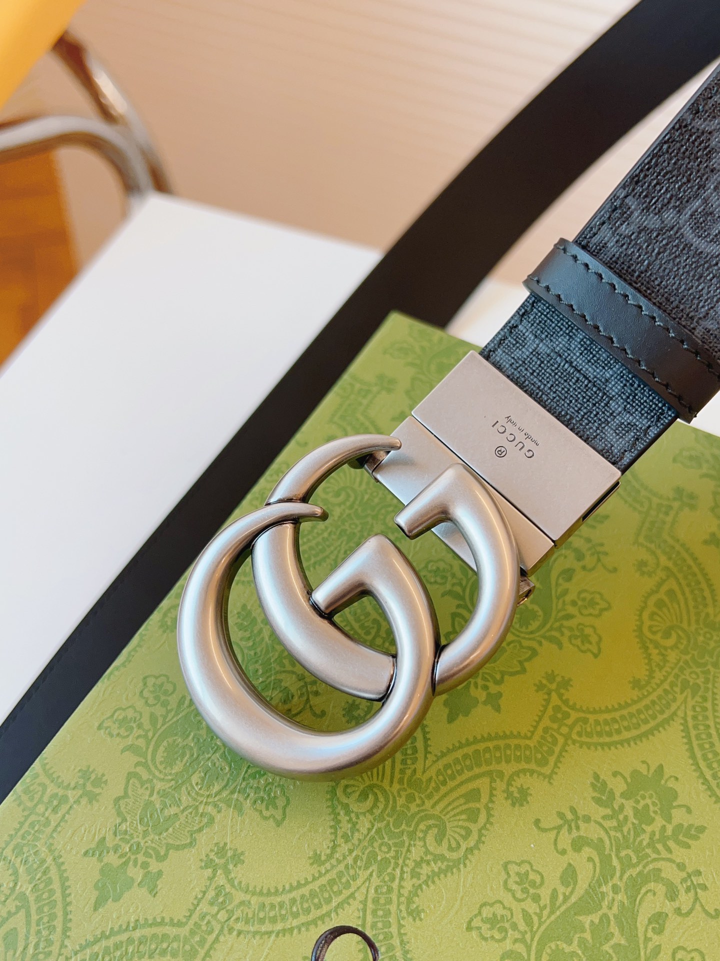 Gucci Leather Belt Canvas Black 37mm-s-m