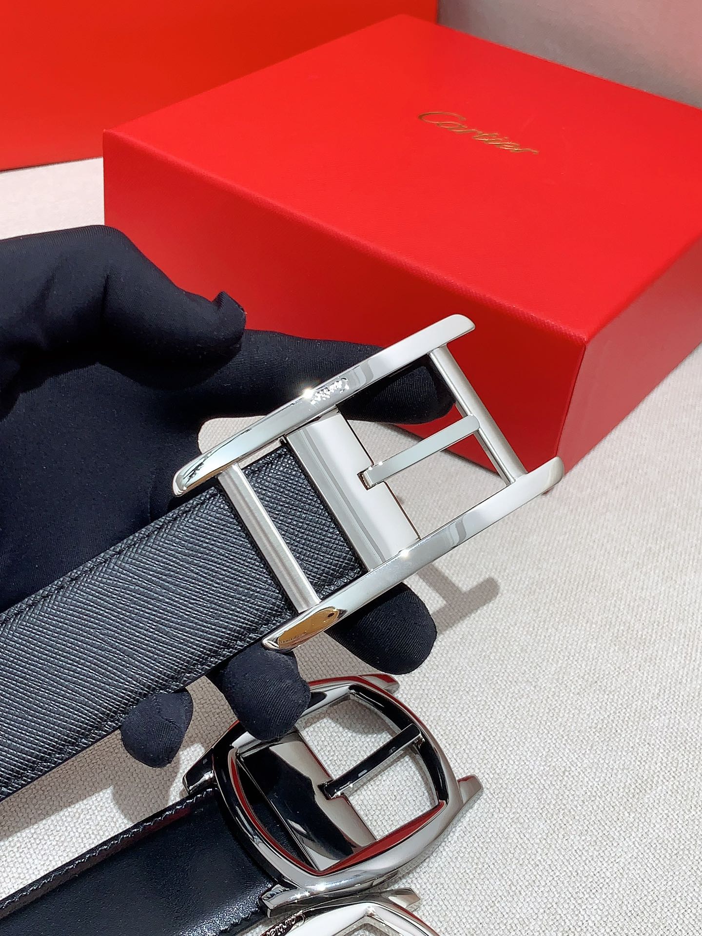 Cartier Leather Belt Cow Leather Black Adjustable