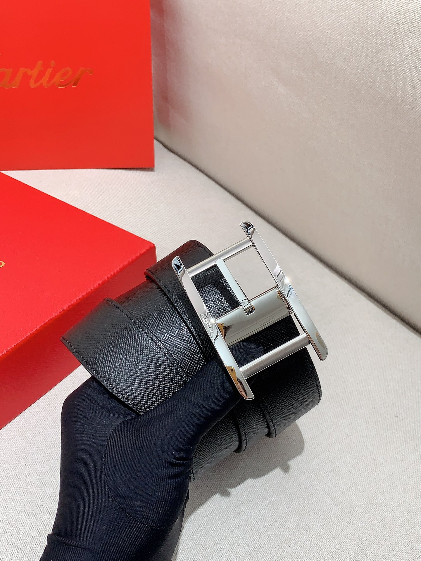 Cartier Leather Belt Cow Leather Black Adjustable