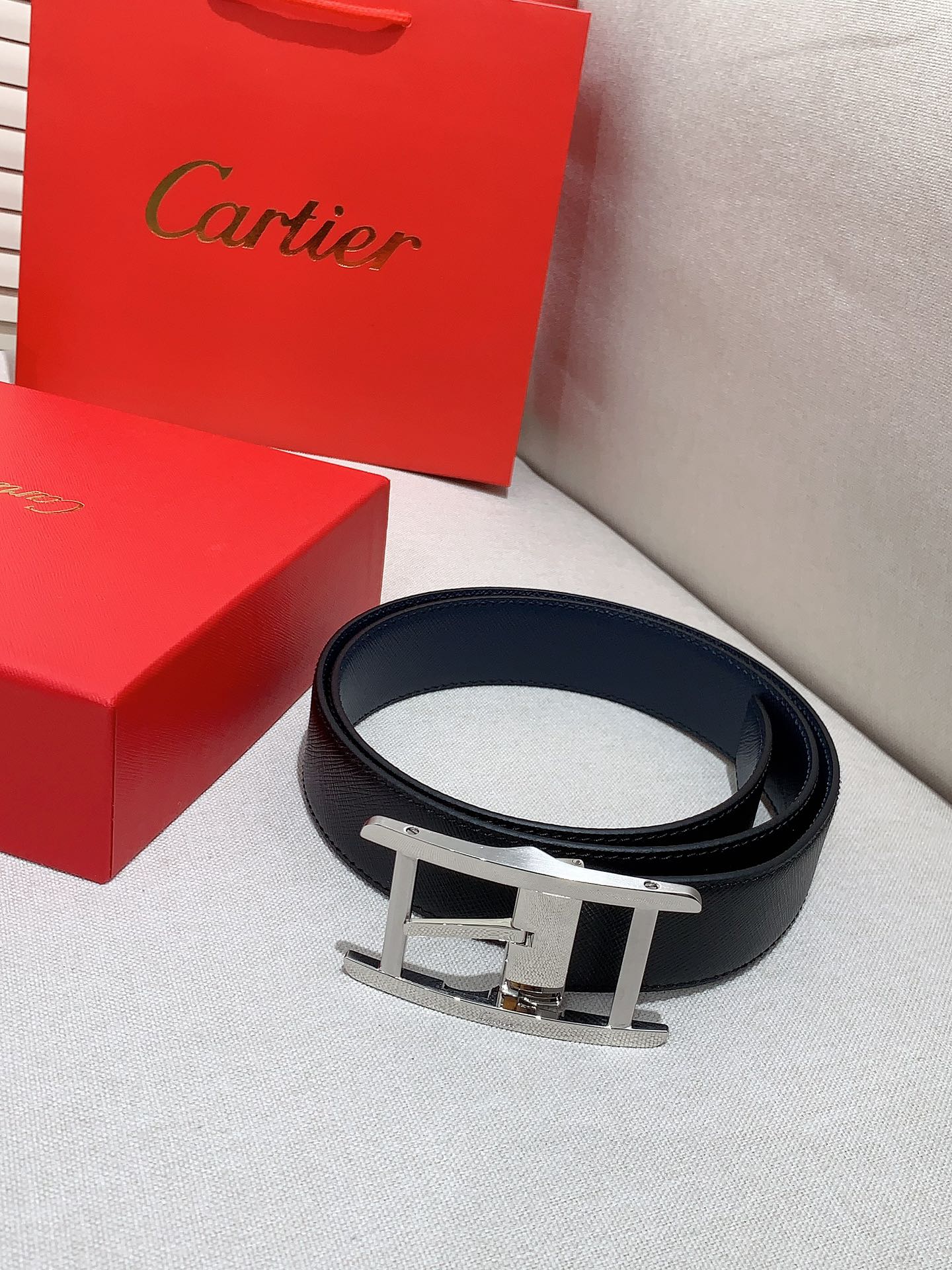 Cartier Leather Belt Cow Leather Black Adjustable