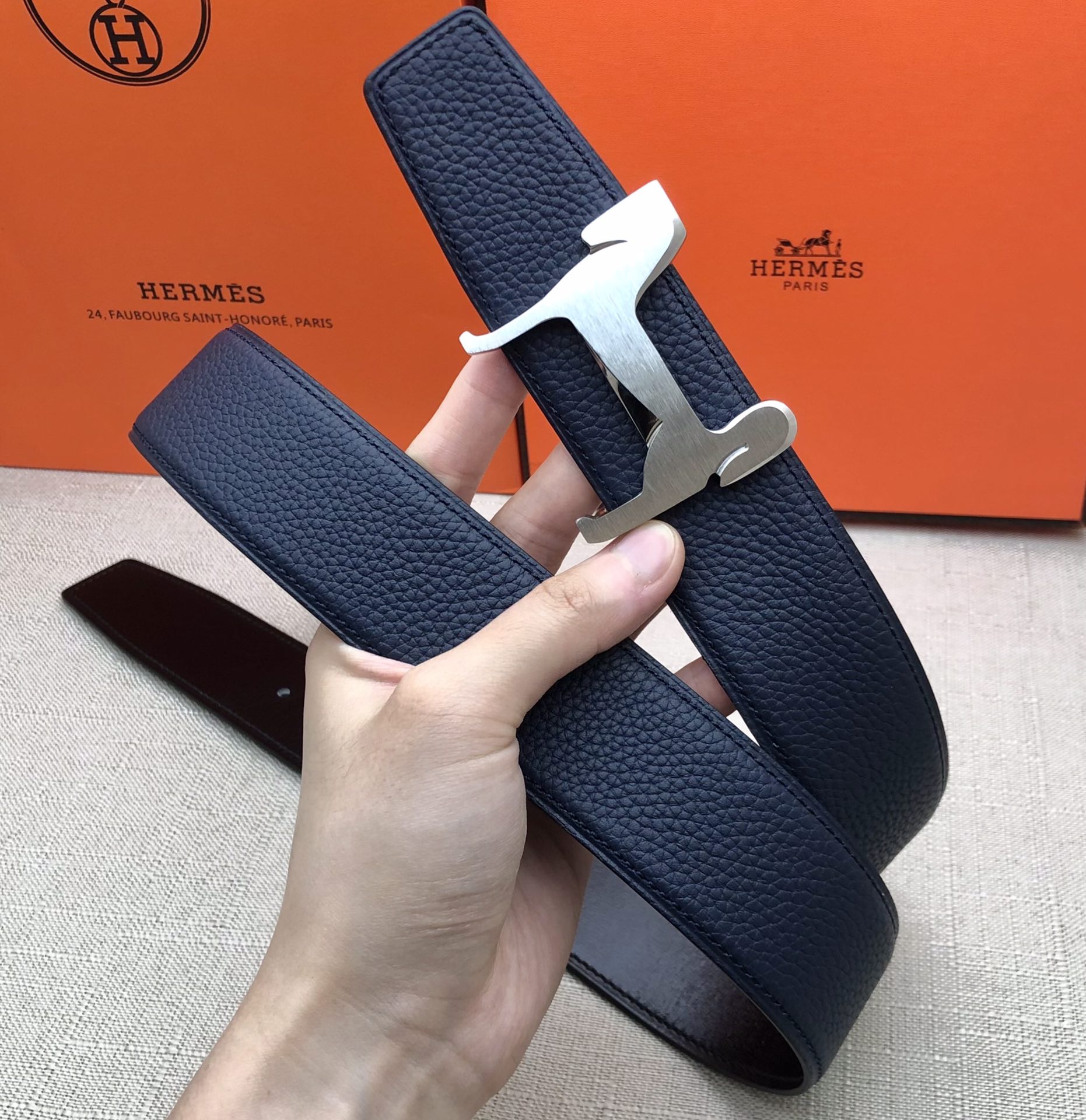 Hermès Basic Belt Top Grain Leather Black 38mm