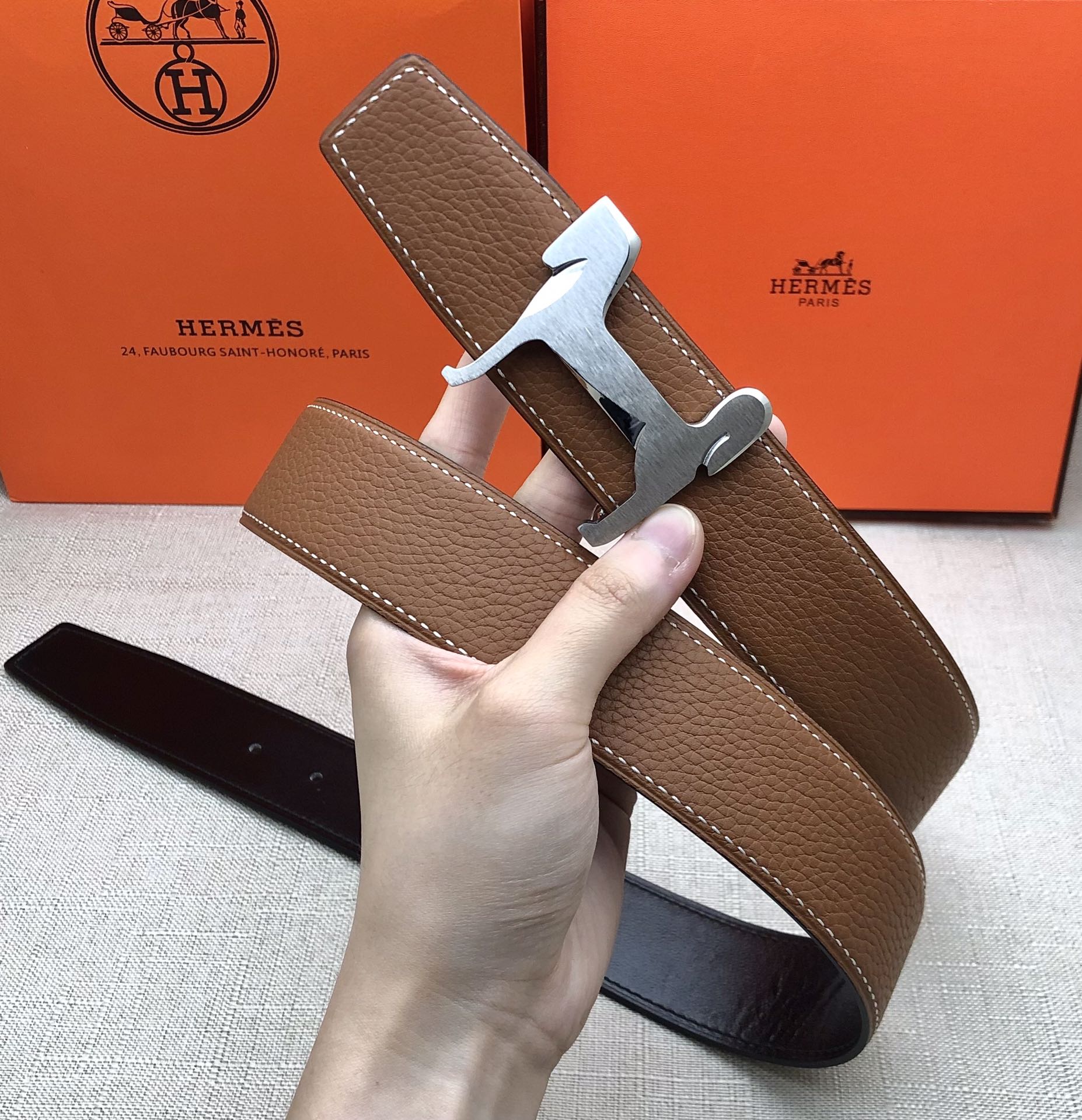 Hermès Basic Belt Top Grain Leather Black 38mm