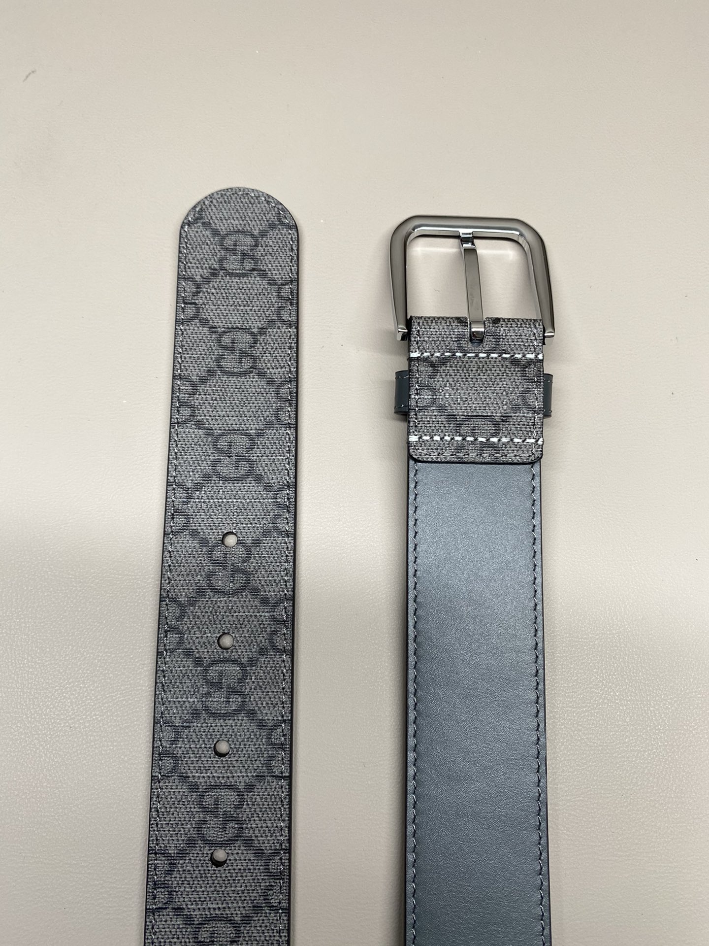 Gucci Pin Buckle Belt Cow Leather Gray S-m