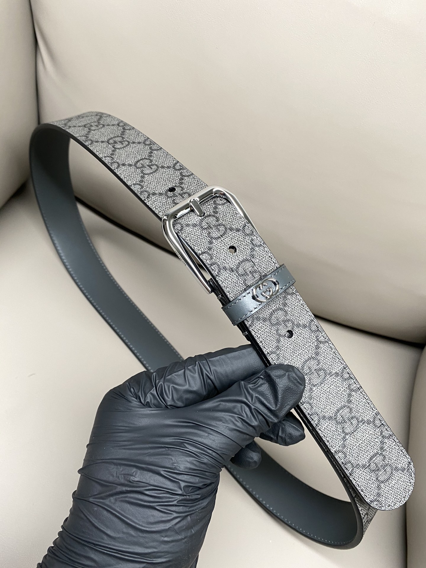 Gucci Pin Buckle Belt Cow Leather Gray S-m